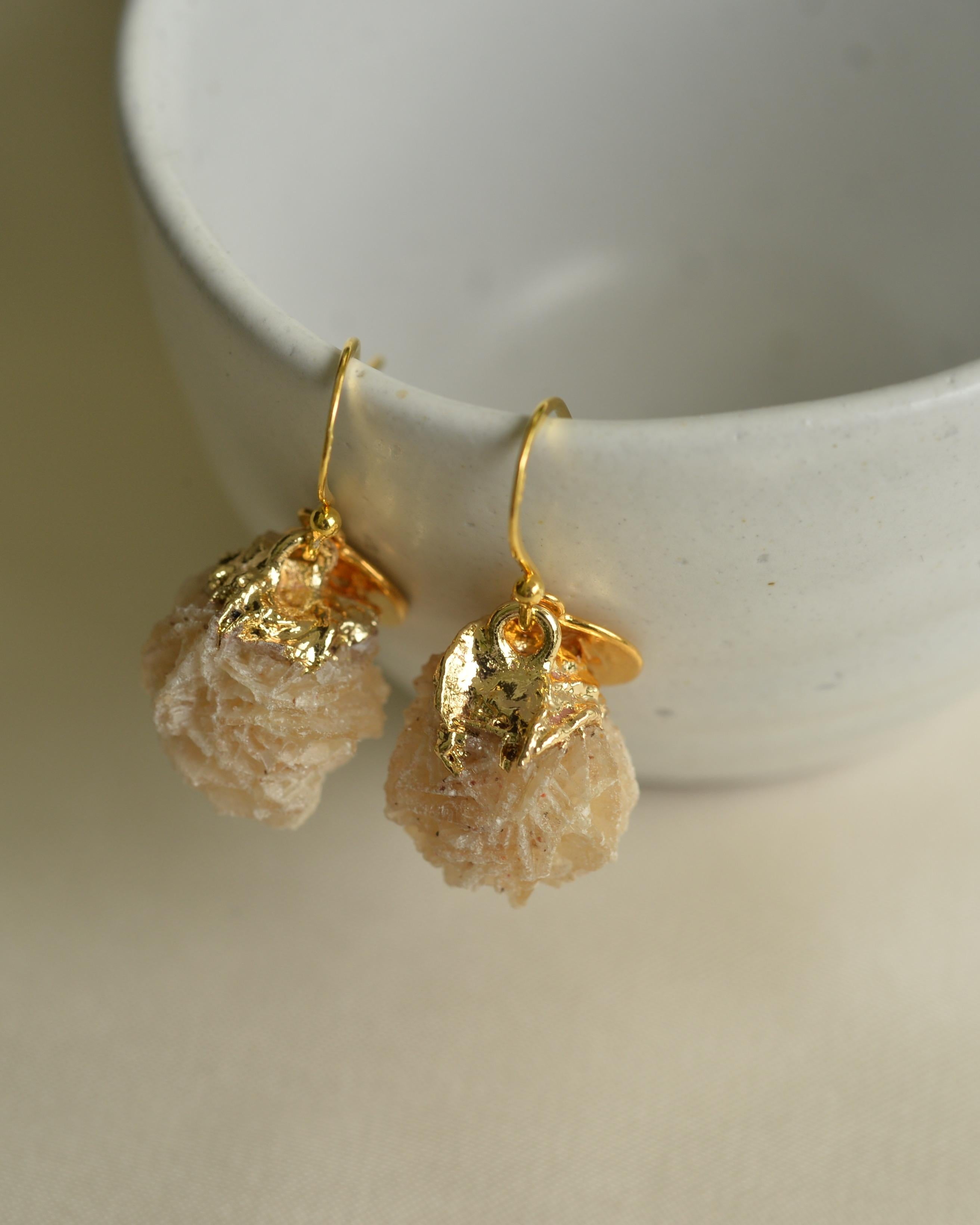 MARILYN TAN JEWELLERY | Beige Mini Desert Rose Gold Hook Earrings