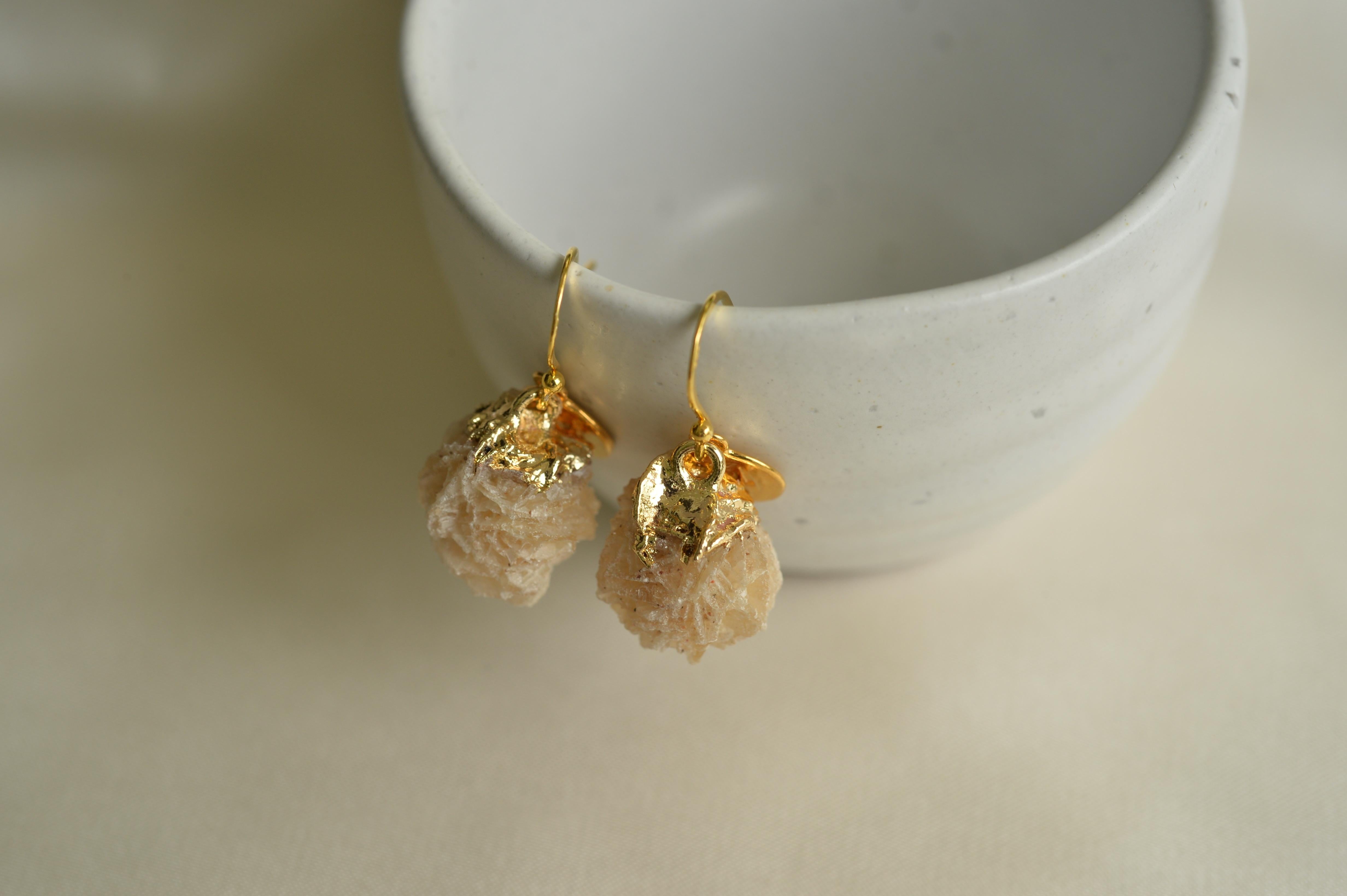 MARILYN TAN JEWELLERY | Beige Mini Desert Rose Gold Hook Earrings
