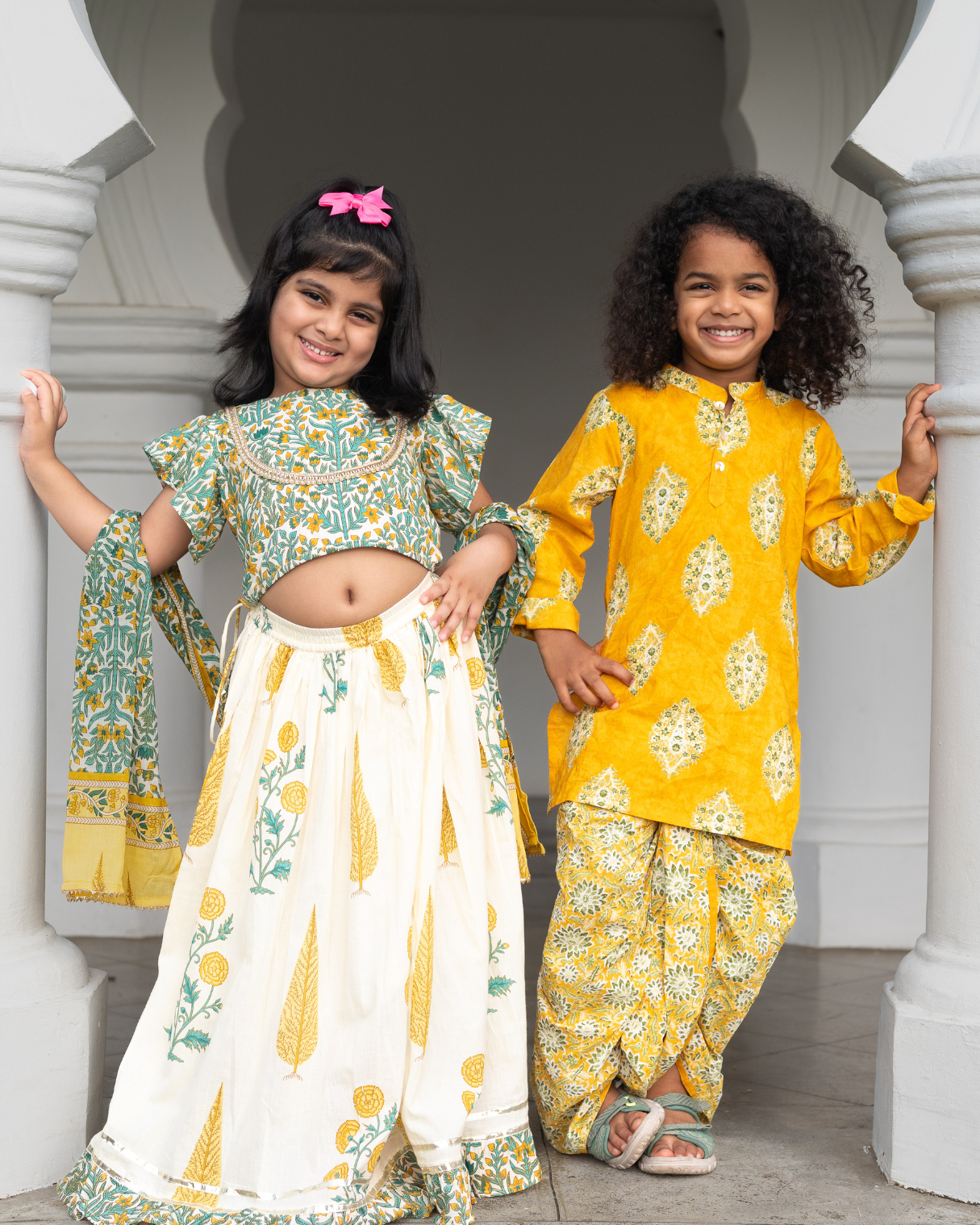 NIMBU | Mira Green Girls Lehenga Choli Skirt Top in Cotton