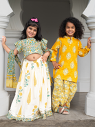 NIMBU | Mira Green Girls Lehenga Choli Skirt Top in Cotton