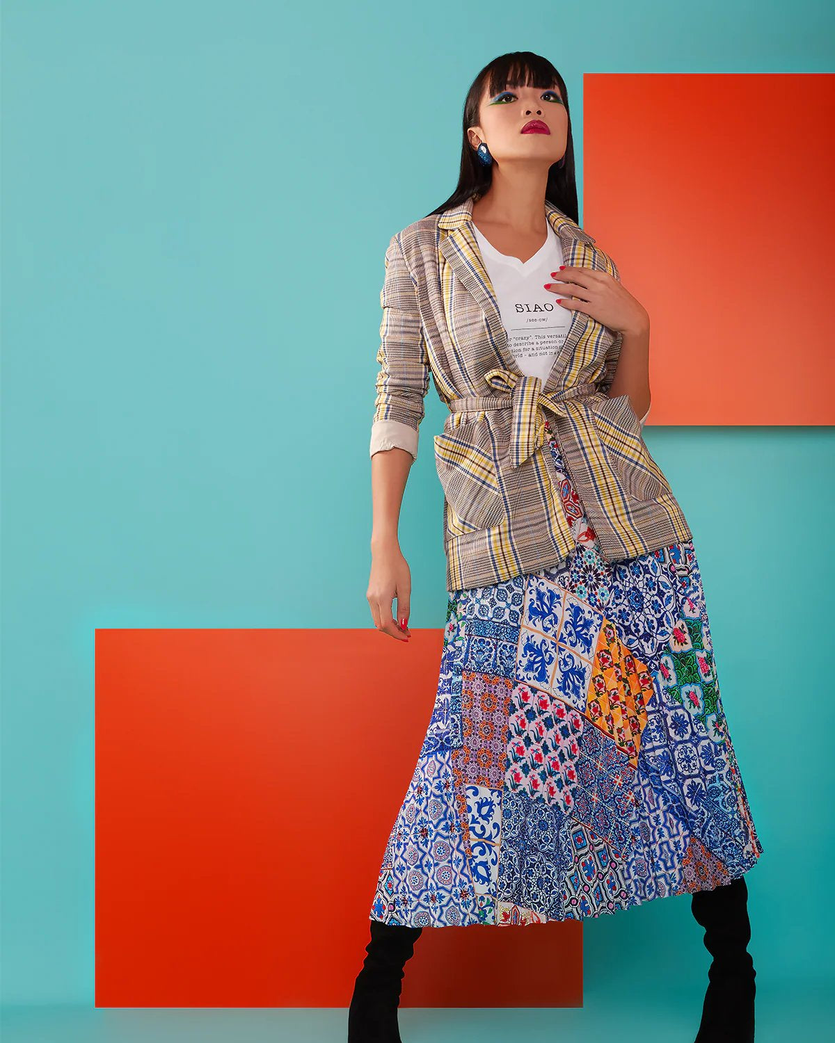 PHOTO PHACTORY | Peranakan Pleated Midi Skirt | Ink Blue