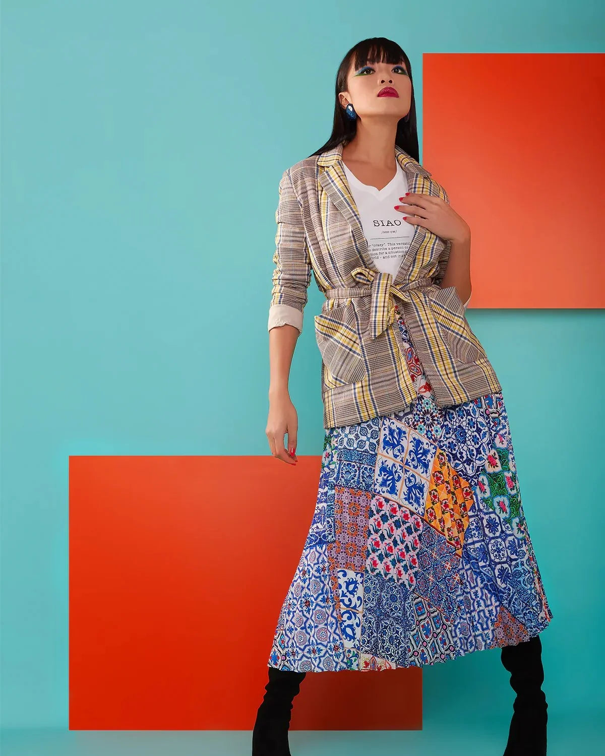 PHOTO PHACTORY | Peranakan Pleated Midi Skirt | Ink Blue