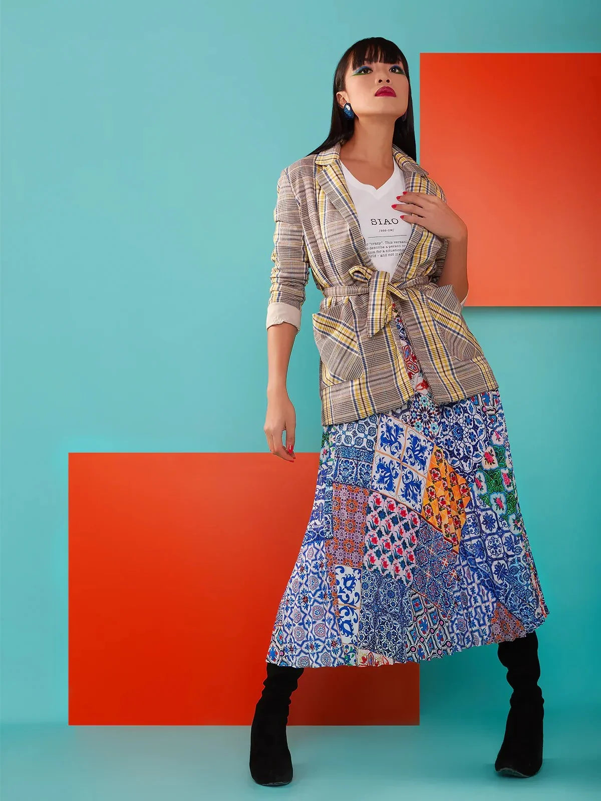 PHOTO PHACTORY | Peranakan Pleated Midi Skirt | Ink Blue