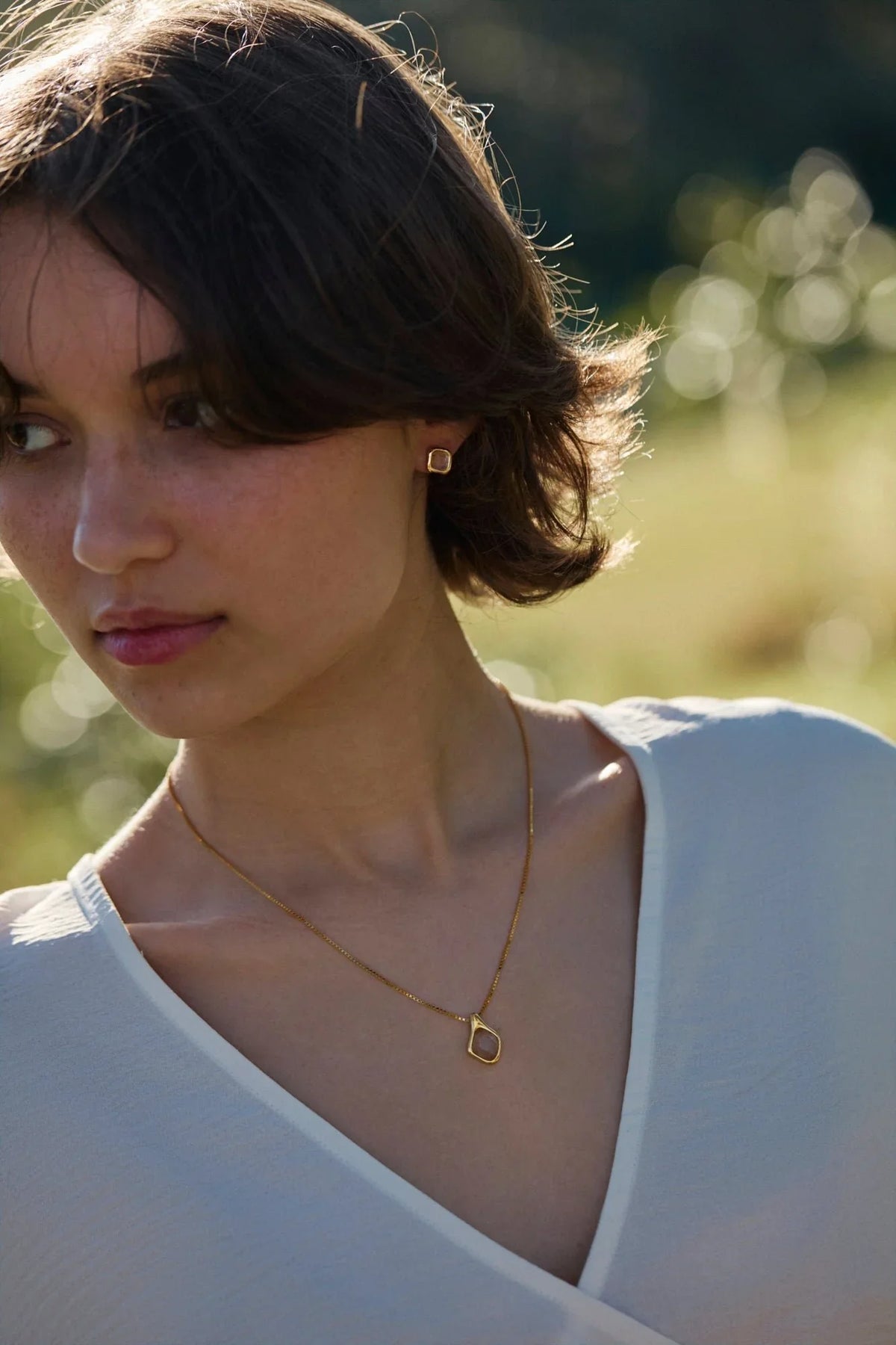 RINA LEE | Golden Rutile Quartz Stud Earrings | 18K Gold Vermeil