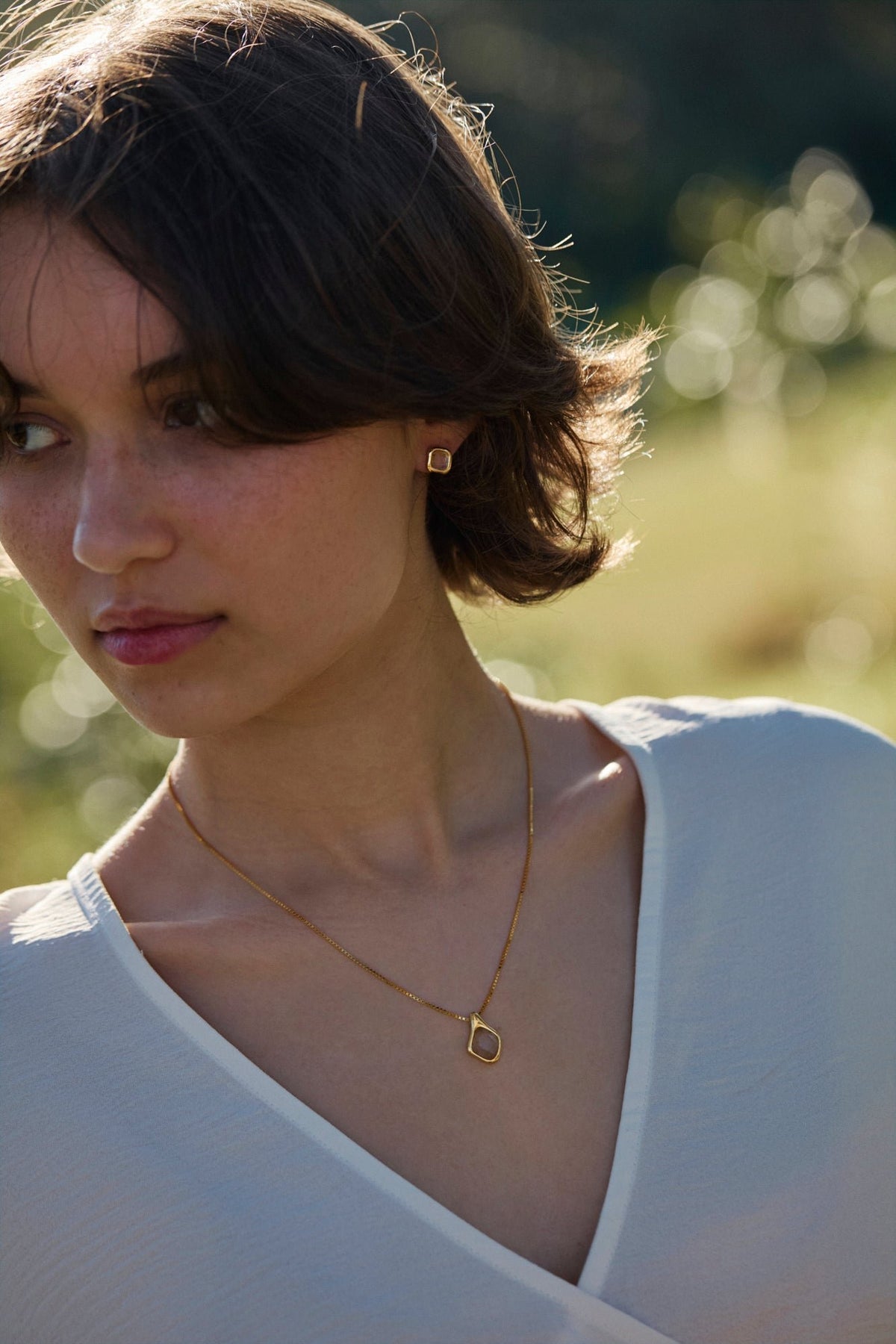 RINA LEE | Golden Rutile Quartz Stud Earrings | 18K Gold Vermeil