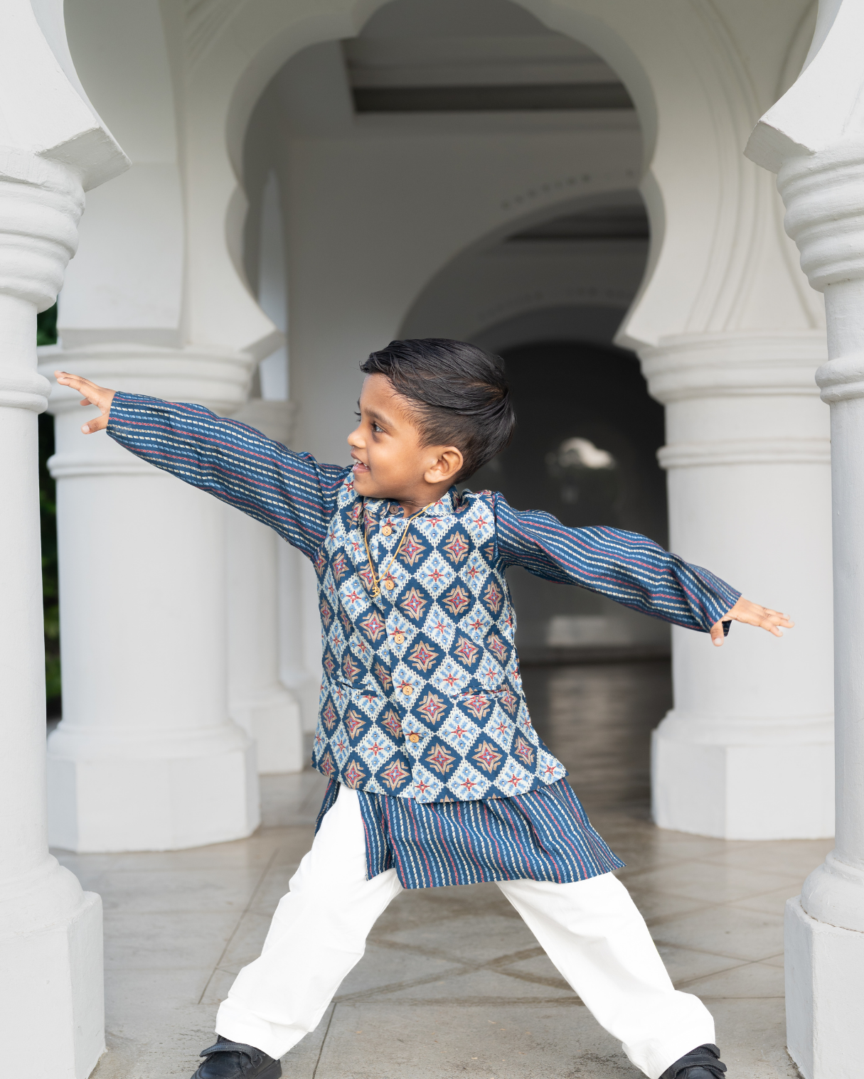 NIMBU | Tara Blue Boys Kurta Pajama Jacket in Muslin Cotton
