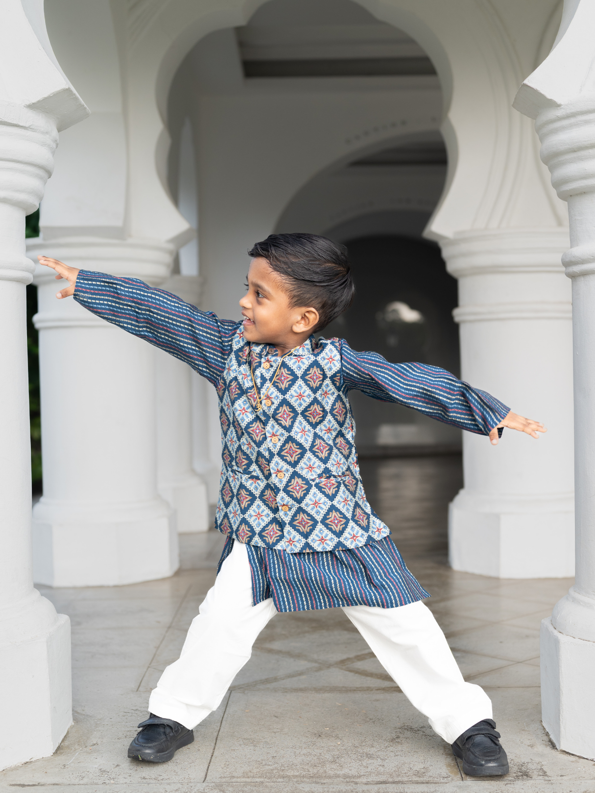 NIMBU | Tara Blue Boys Kurta Pajama Jacket in Muslin Cotton