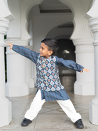 NIMBU | Tara Blue Boys Kurta Pajama Jacket in Muslin Cotton