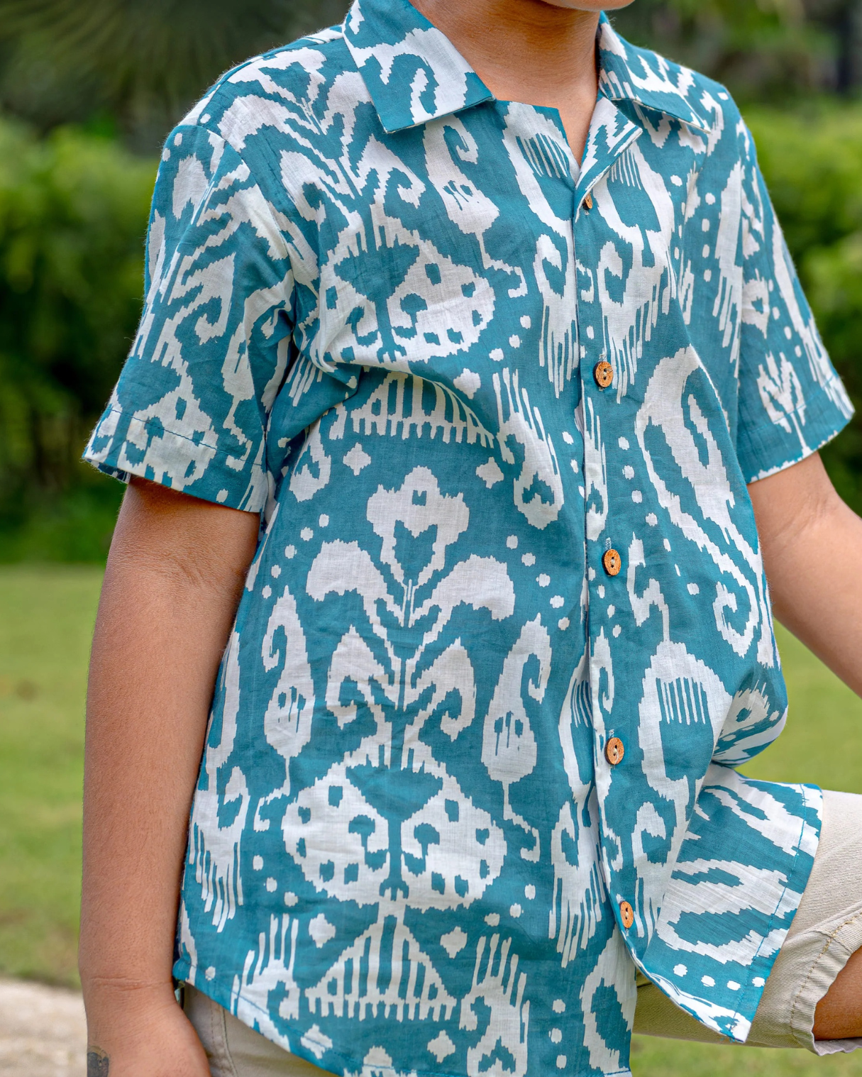 NIMBU | Ankara Blue Unisex Kids Cotton Shirt In Hawaiian Collar