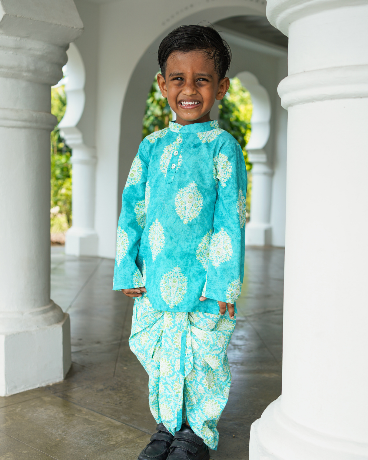 NIMBU | Mira Blue Boys Kurta Dhoti In Cotton