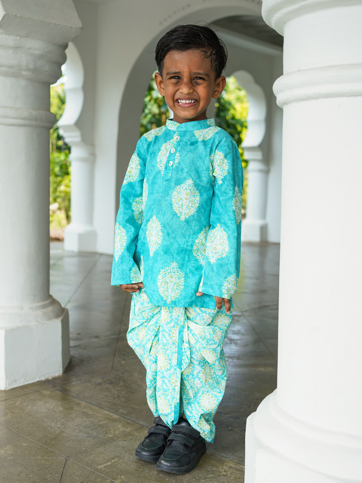 NIMBU | Mira Blue Boys Kurta Dhoti In Cotton