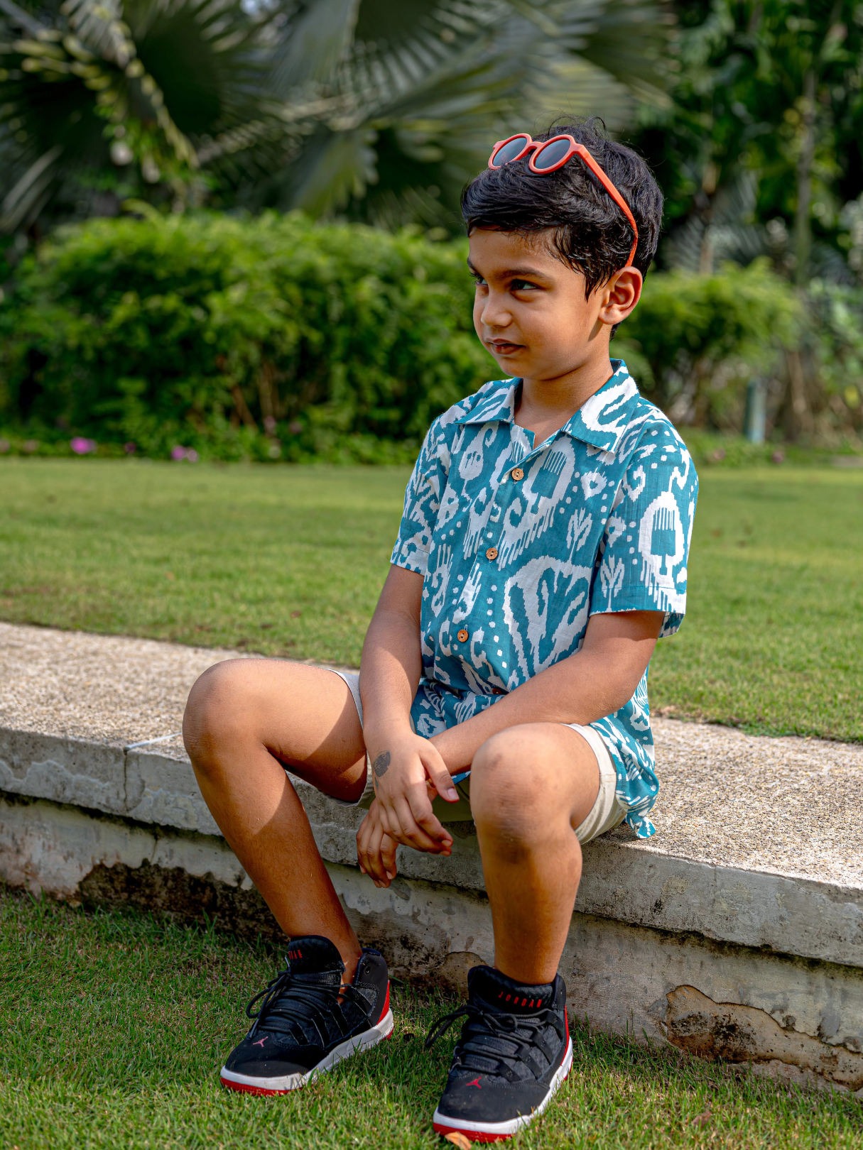 NIMBU | Ankara Blue Unisex Kids Cotton Shirt In Hawaiian Collar