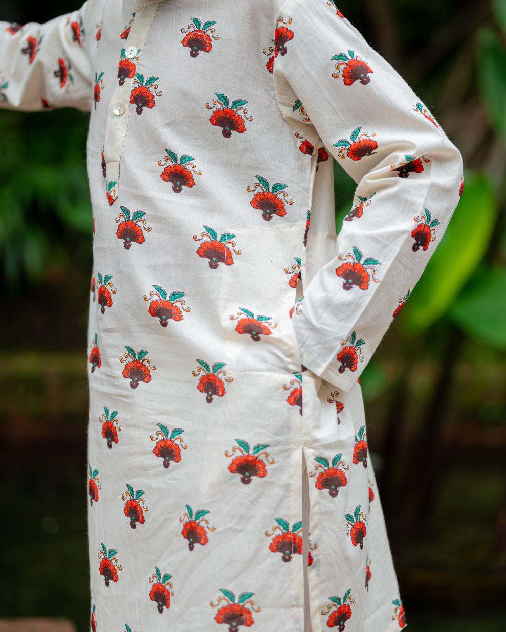 NIMBU | Rosa Boys Cotton Kurta Pajama Set In Off White