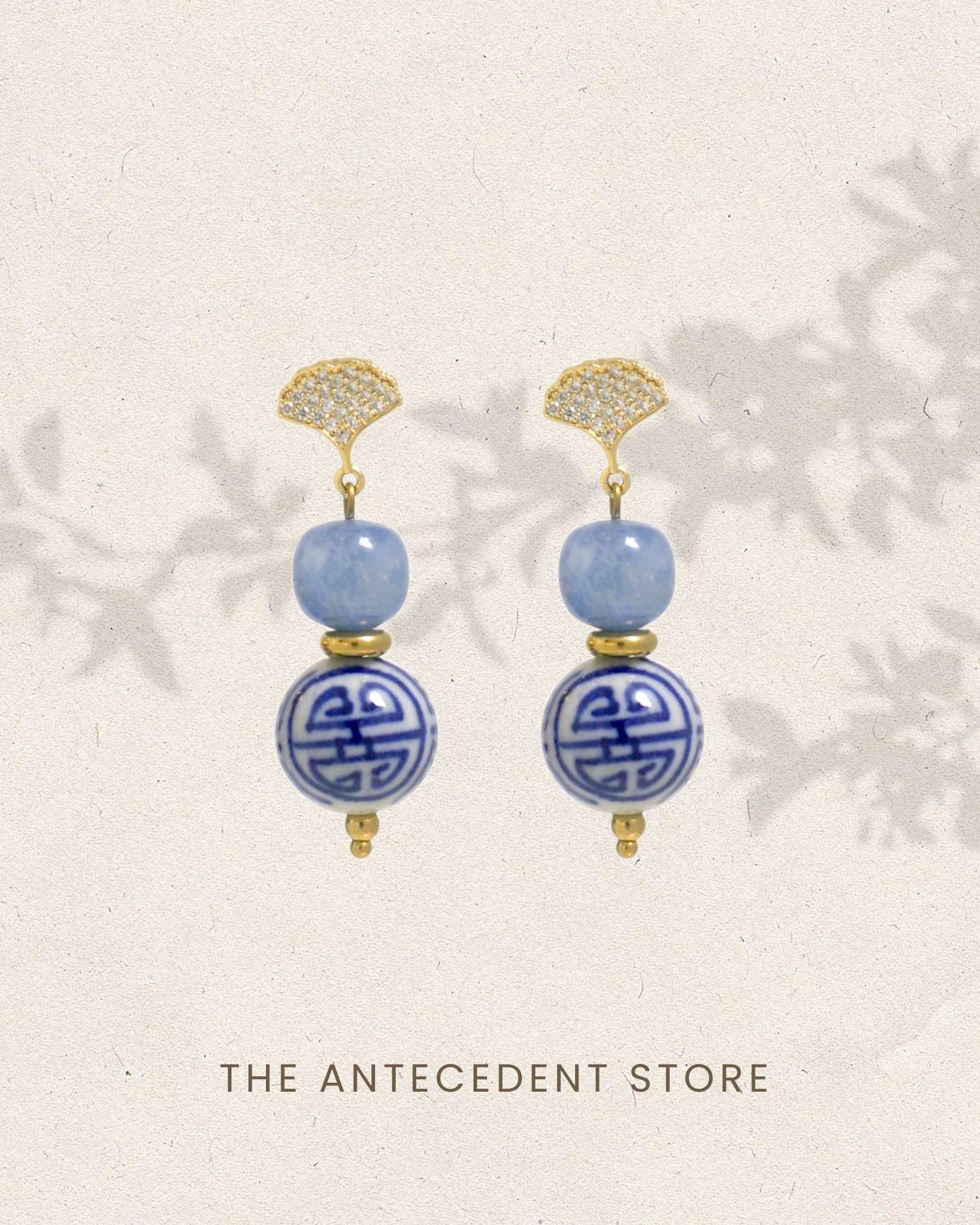 THE ANTECEDANT STORE | Good Fortune Kyanite Ginkgo Porcelain Earrings