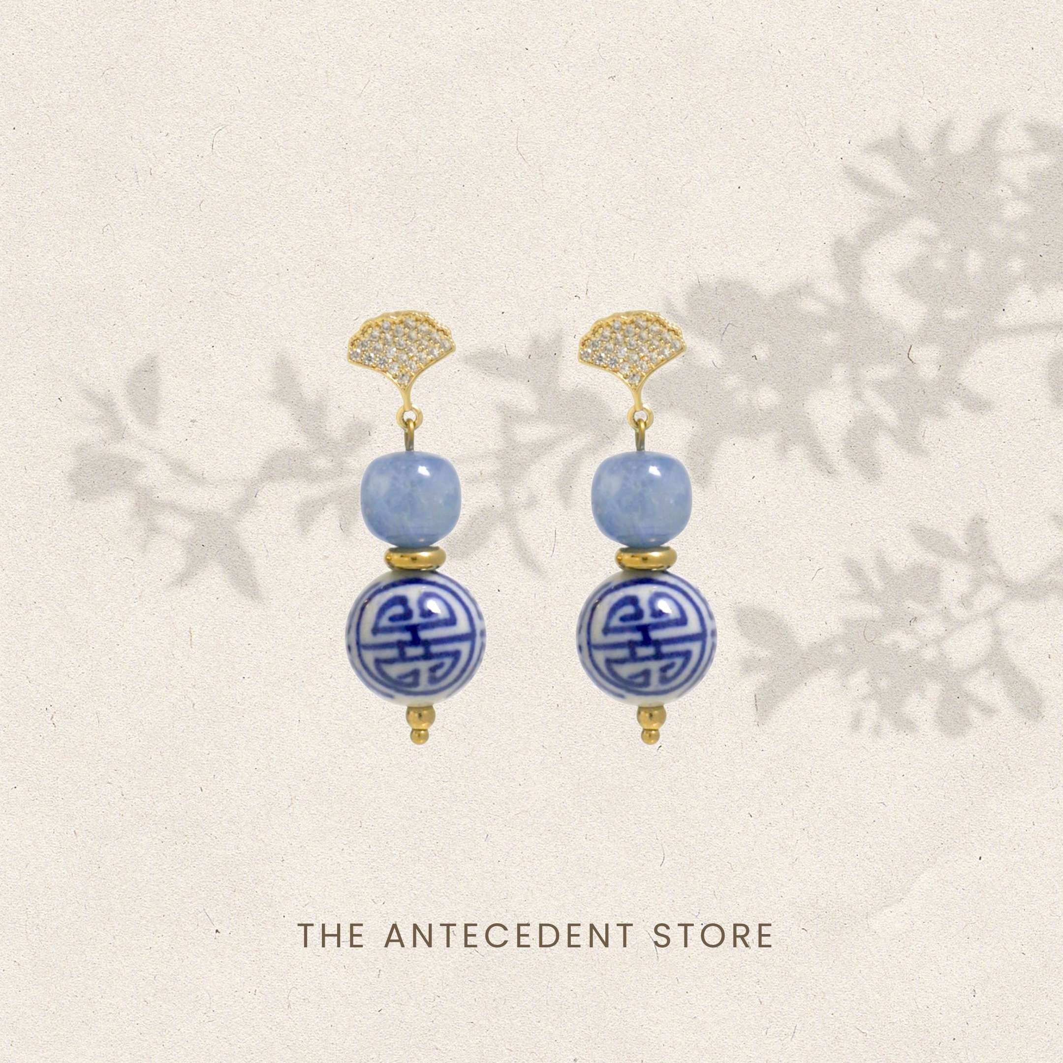 THE ANTECEDANT STORE | Good Fortune Kyanite Ginkgo Porcelain Earrings