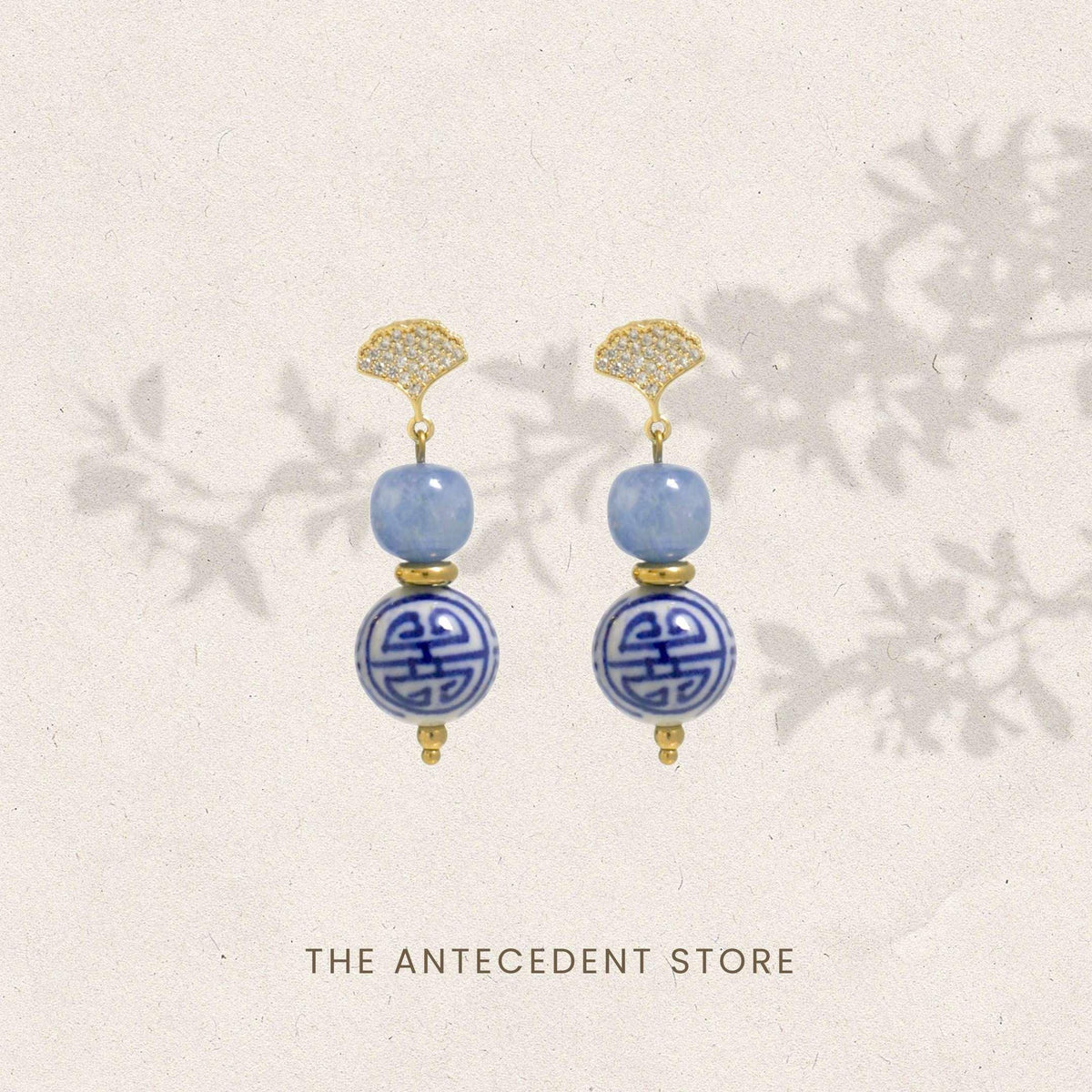 THE ANTECEDANT STORE | Good Fortune Kyanite Ginkgo Porcelain Earrings