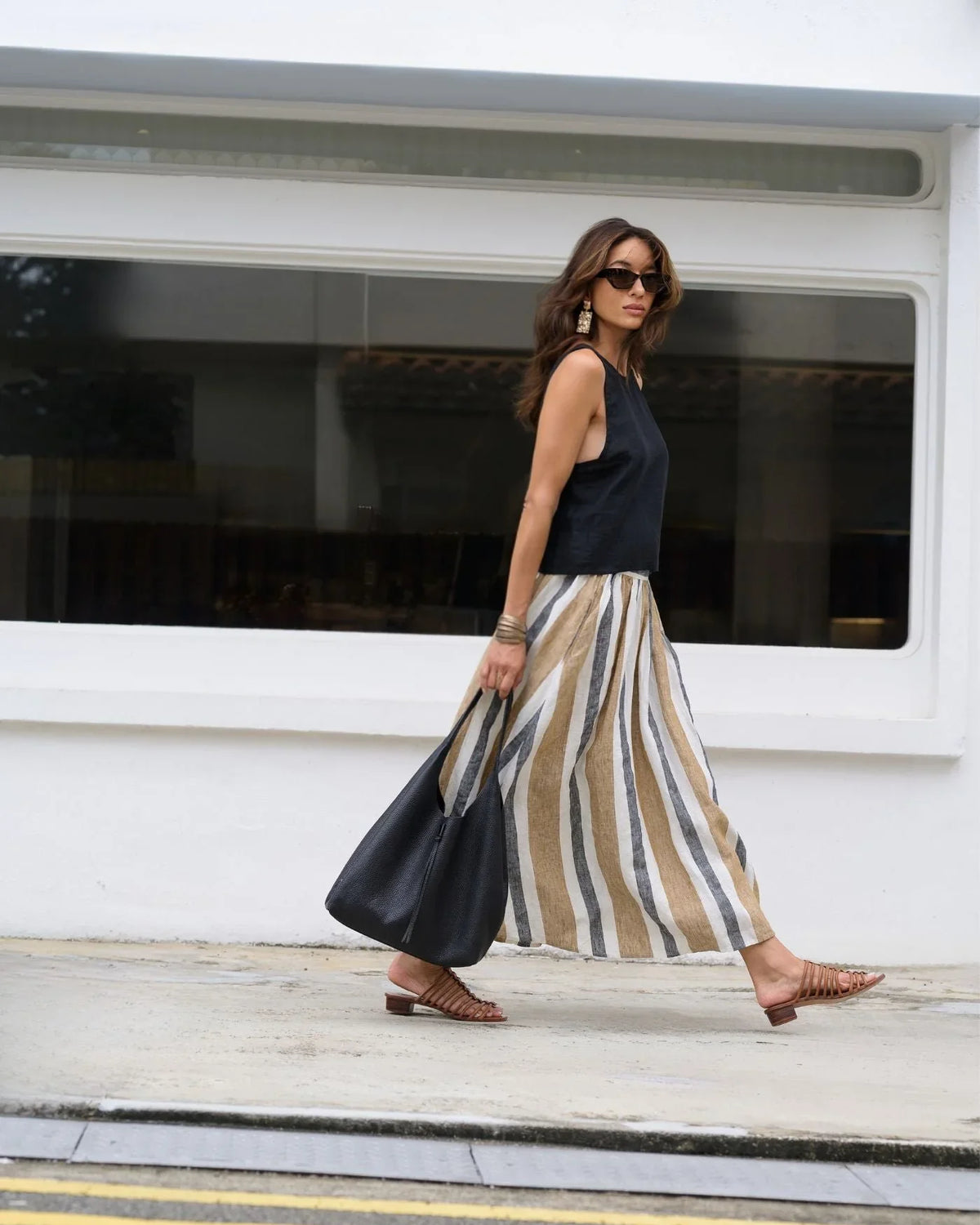 EDITION LIMITEE SINGAPORE | Long Skirt | Charcoal Stripes