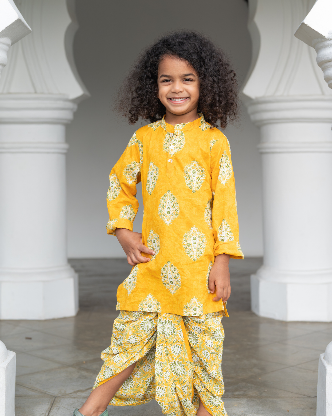 NIMBU | Mira Yellow Boys Kurta Dhoti in Cotton