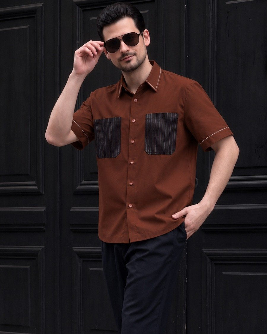 KANZI COLLECTION | Handloom Artisan Shirt - Terracotta