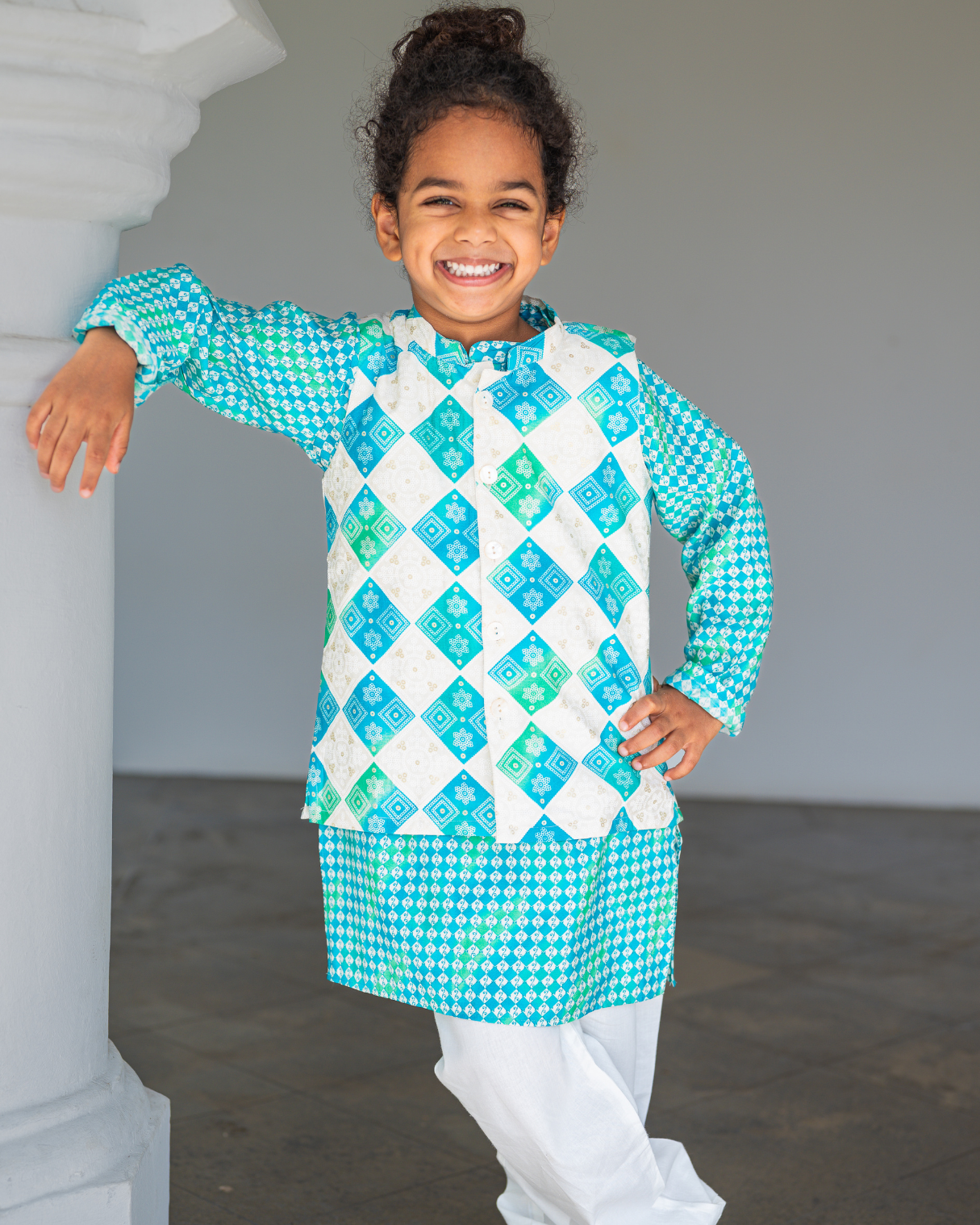 NIMBU | Shan Aqua Boys Kurta Jacket Set in Muslin Cotton