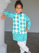 NIMBU | Shan Aqua Boys Kurta Jacket Set in Muslin Cotton