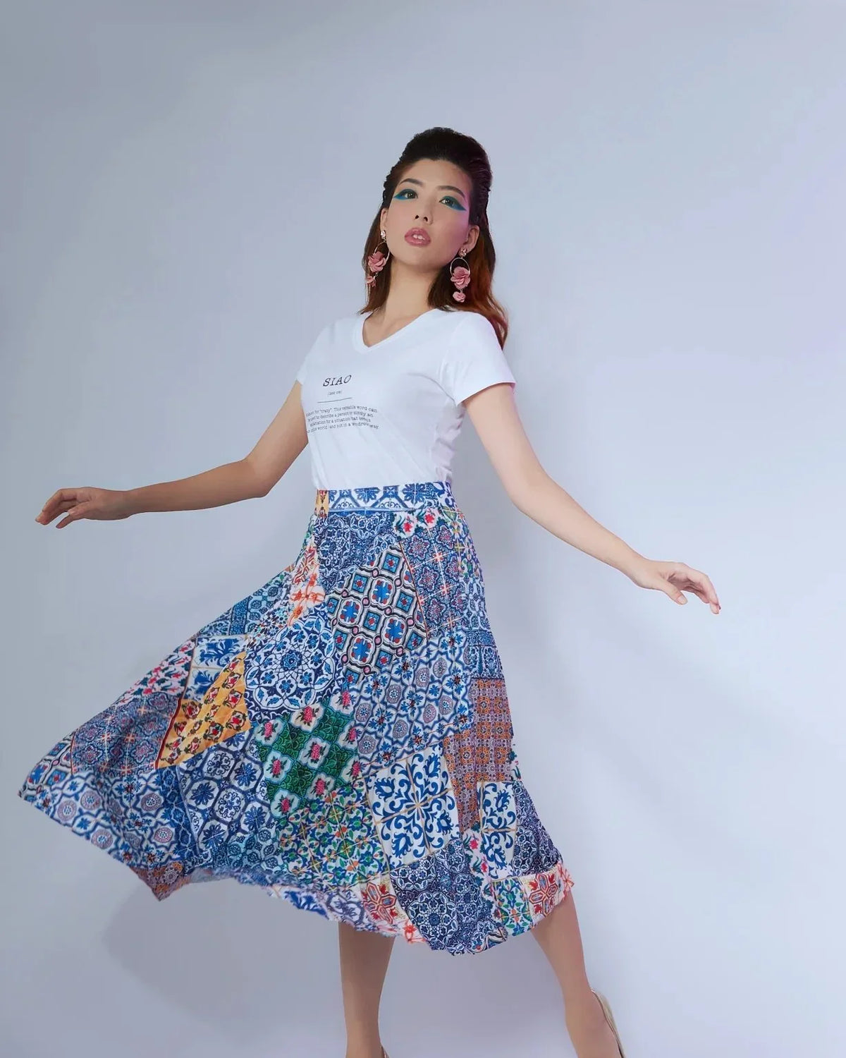 PHOTO PHACTORY | Peranakan Pleated Midi Skirt | Ink Blue