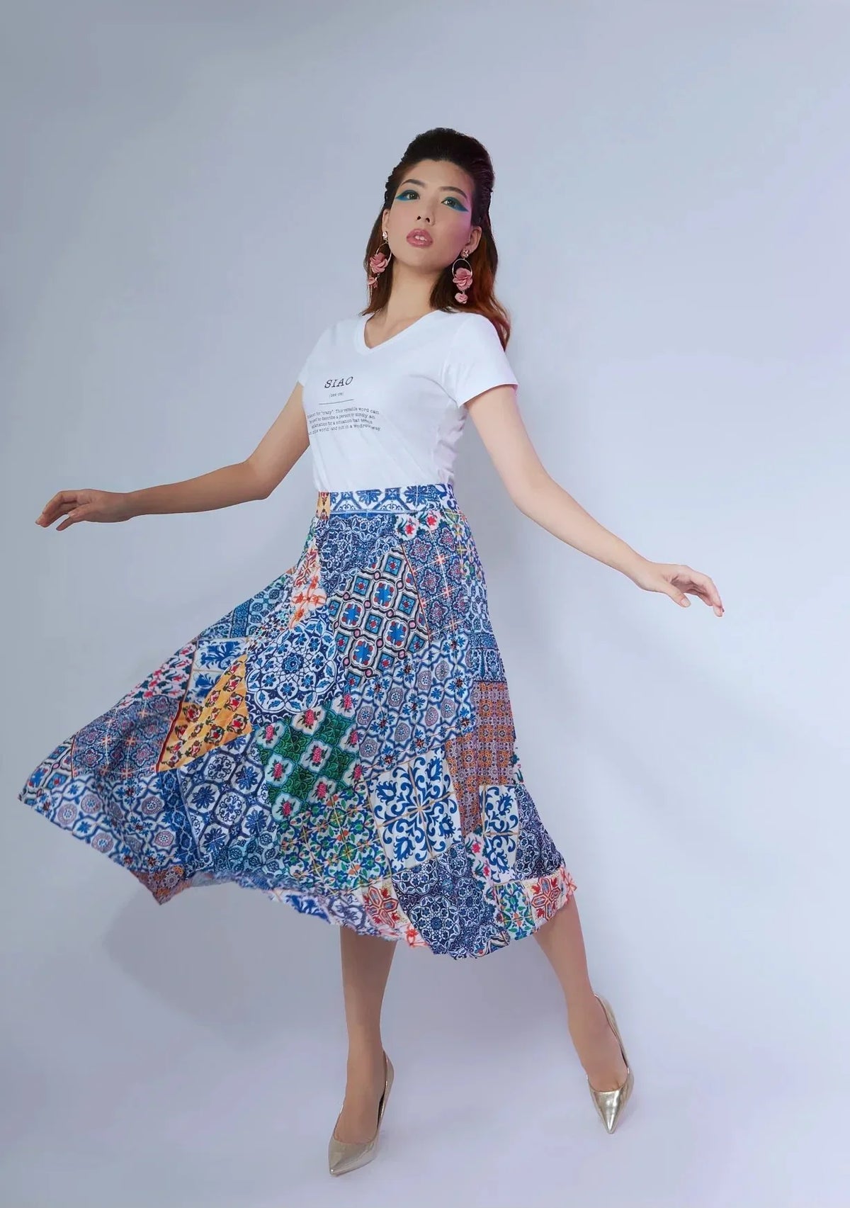 PHOTO PHACTORY | Peranakan Pleated Midi Skirt | Ink Blue