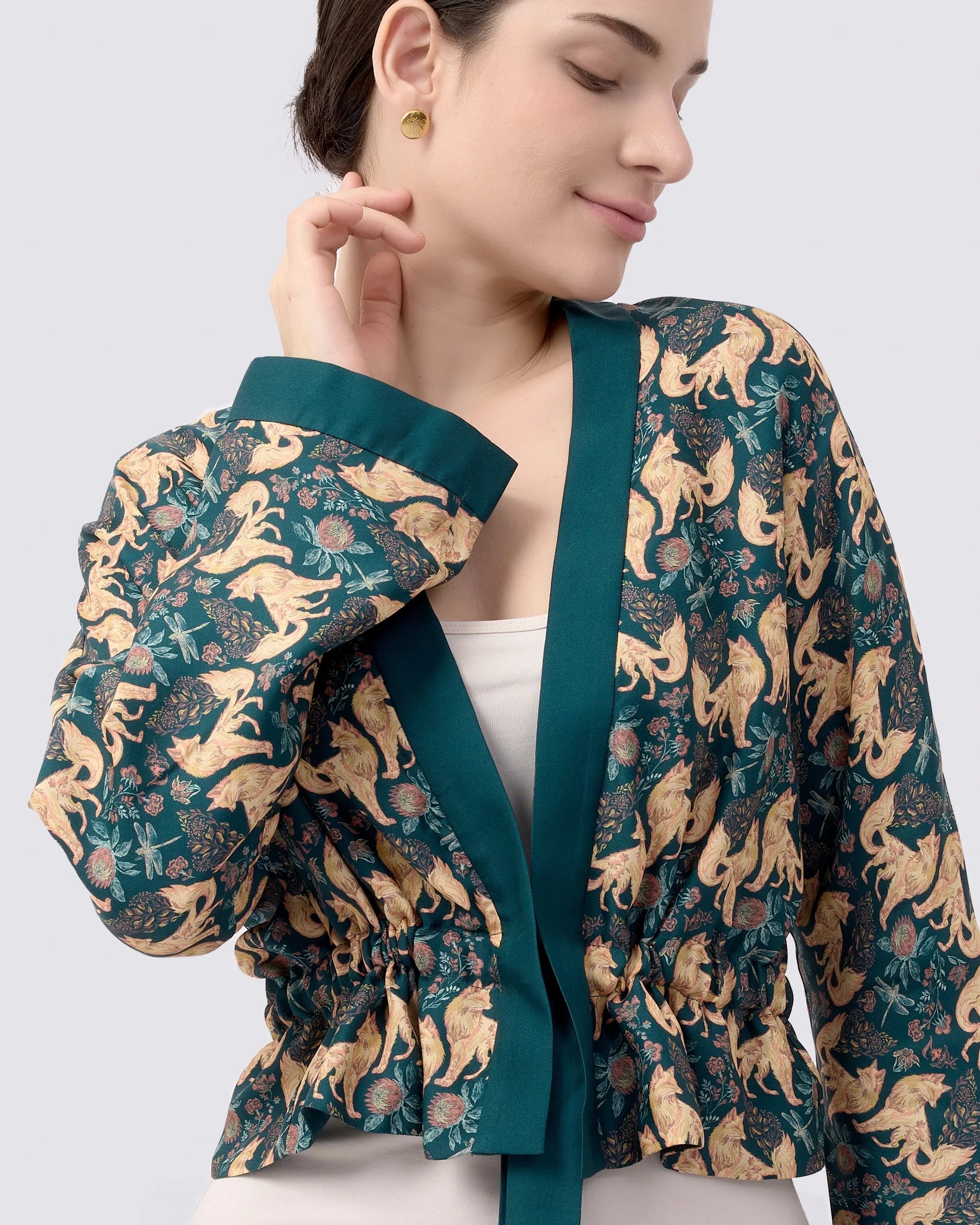 STUDIO QILING | Kitsune Teal Desert Reversible Cropped Kimono