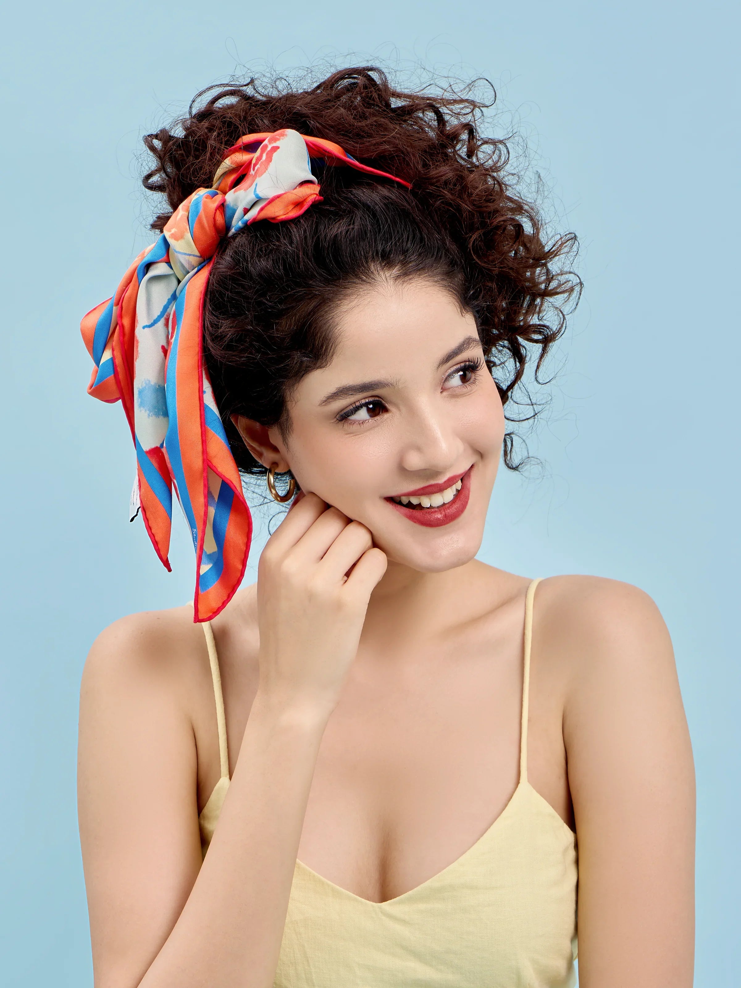 STUDIO QILING | Dancing Poppies Summer Mist Double Side Silk Scarf 100