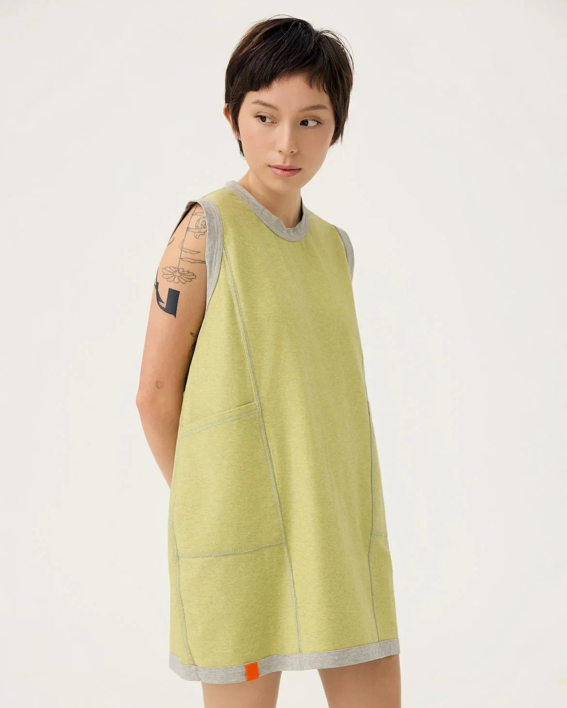 3EIGHTH | Cocoon Jersey Reversible Dress in Zinc Grey & Lemon Fizz