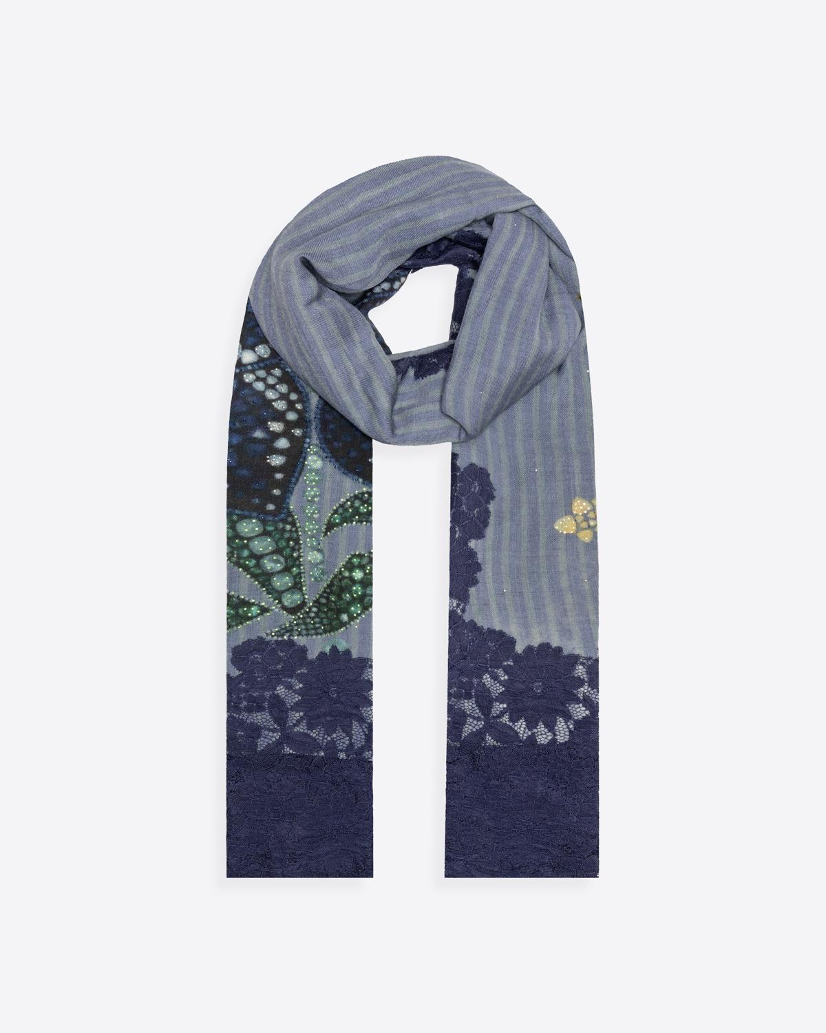 QUEENMARK | AN Assorted Lace Print Crystal Shawl Dark Blue Blue Bird 1