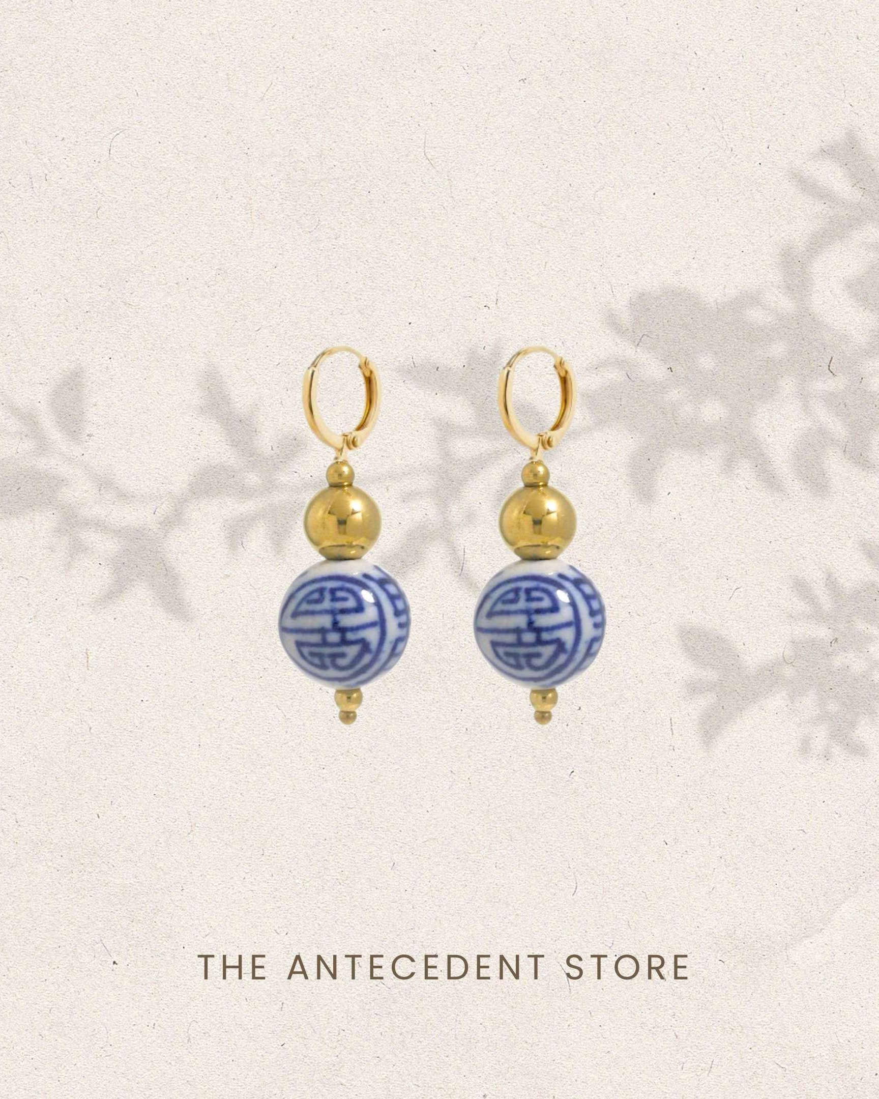 THE ANTECEDANT STORE | Good Fortune Porcelain Huggies Earrings