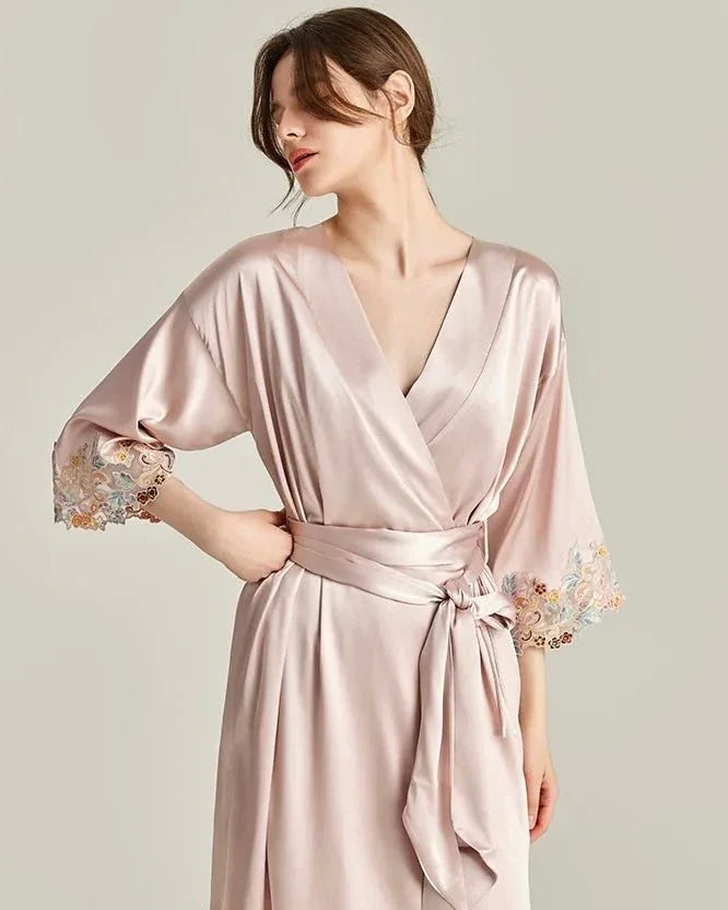 BELLS & BIRDS | Florentine Mulberry Silk Robe (Rose)
