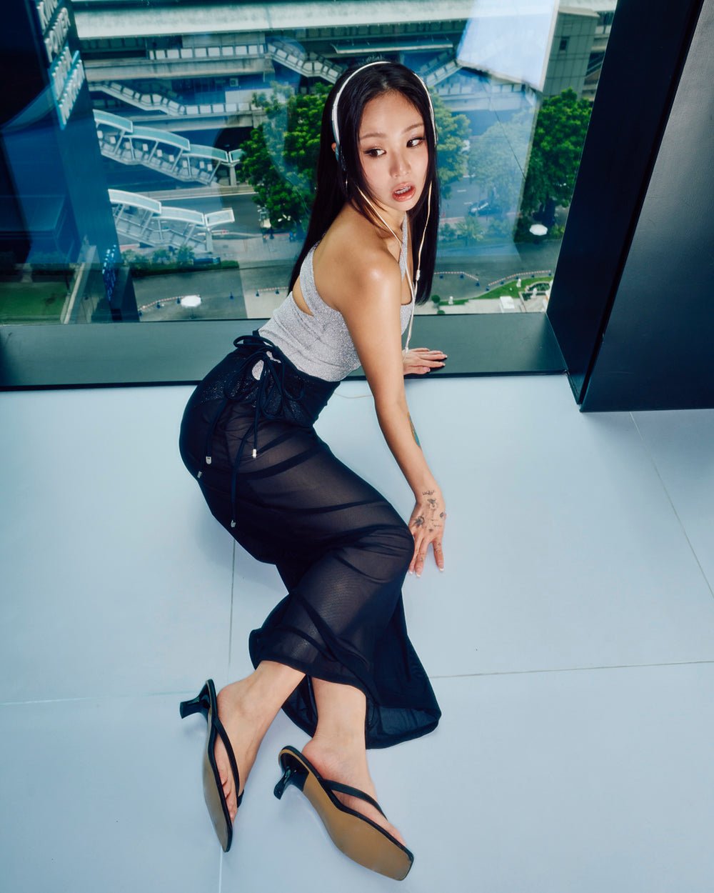 HÁI THE LABEL | Second Skin | Shadow Mesh Maxi Skirt | Onyx Black