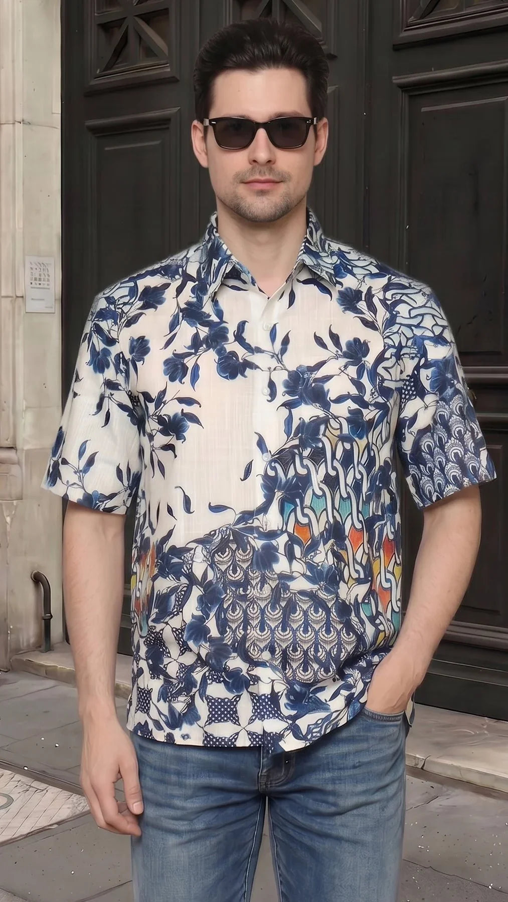 KANZI COLLECTION | Indigo Art-Print Shirt
