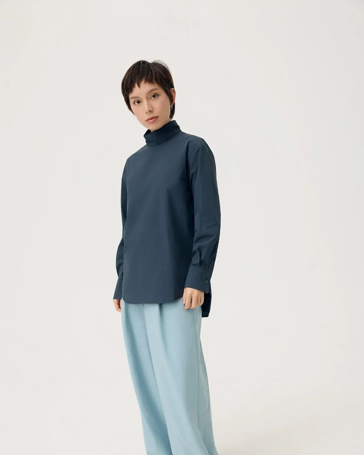 3EIGHTH | Oki Scarf Collar Top in Navy
