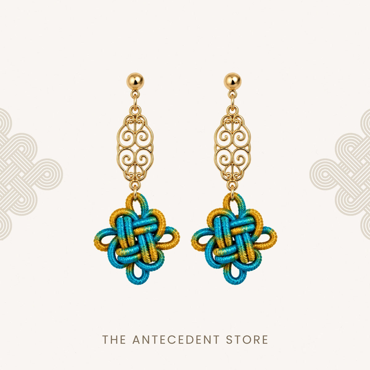 THE ANTECEDENT STORE | Auspicious Knot Motif Earrings in Tiffany Yellow