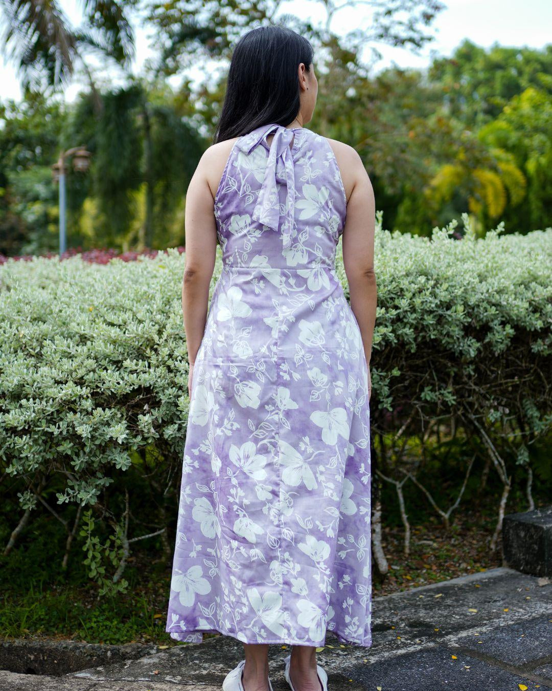 NIMBU | Eden Lavender Purple Women's Long Halter Dress in Muslin Cotton