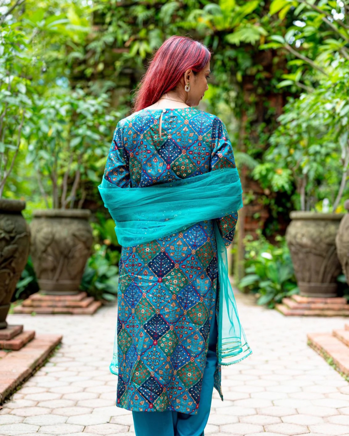 NIMBU | Shan Green Women's 3pc Kurta Set With Dupatta In Muslin Cotton