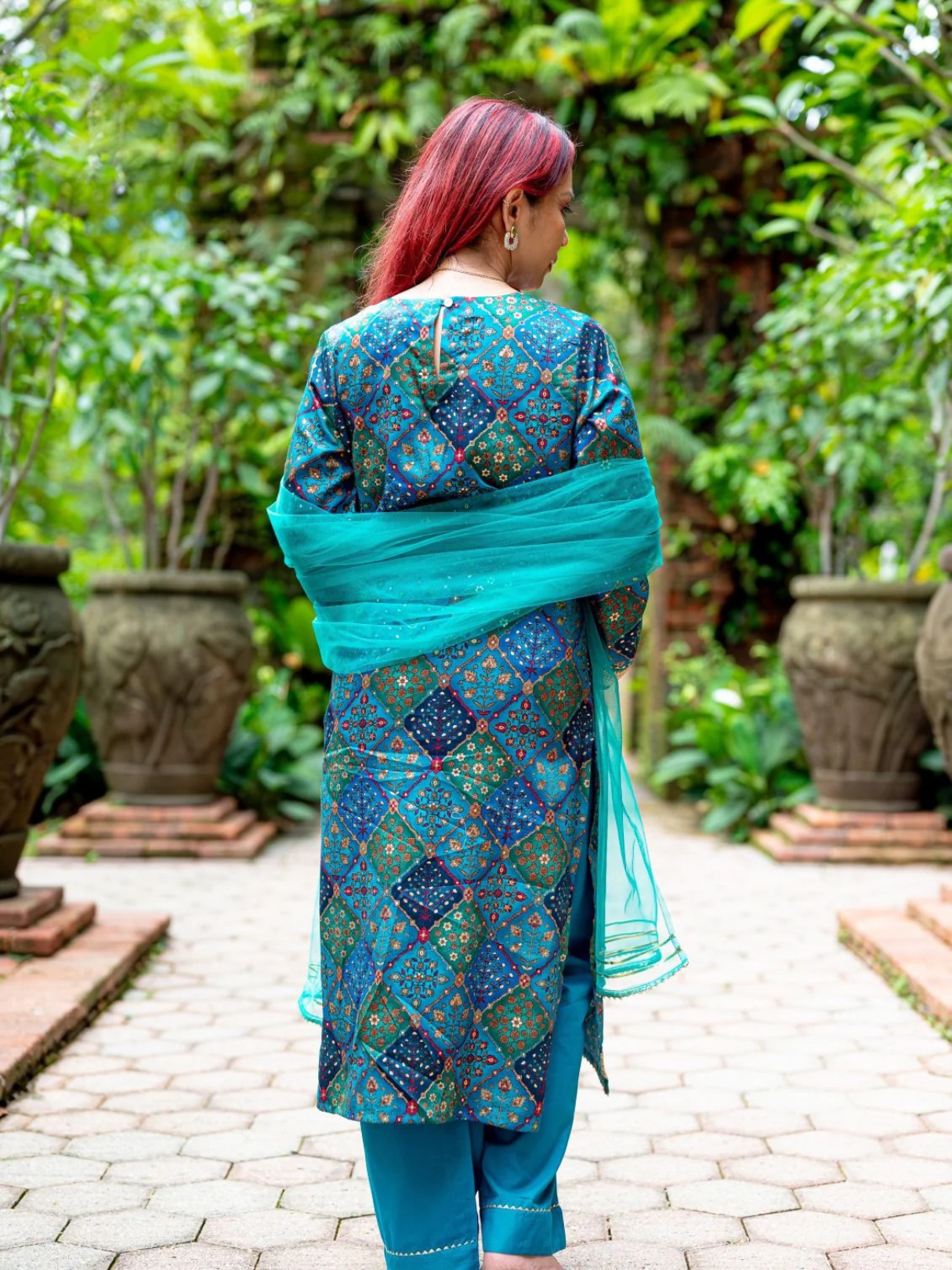 NIMBU | Shan Green Women's 3pc Kurta Set With Dupatta In Muslin Cotton