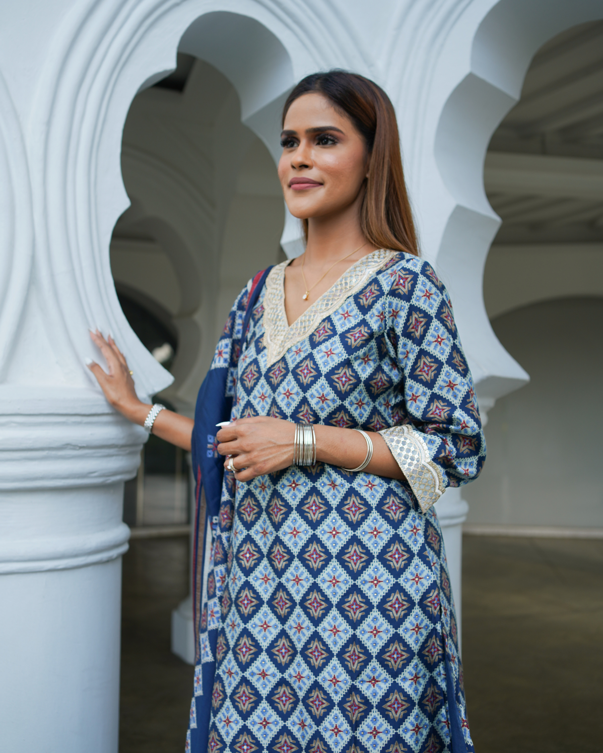 NIMBU | Tara Blue Women's Choga Style Kurti & Salwar Set in Muslin Cotton