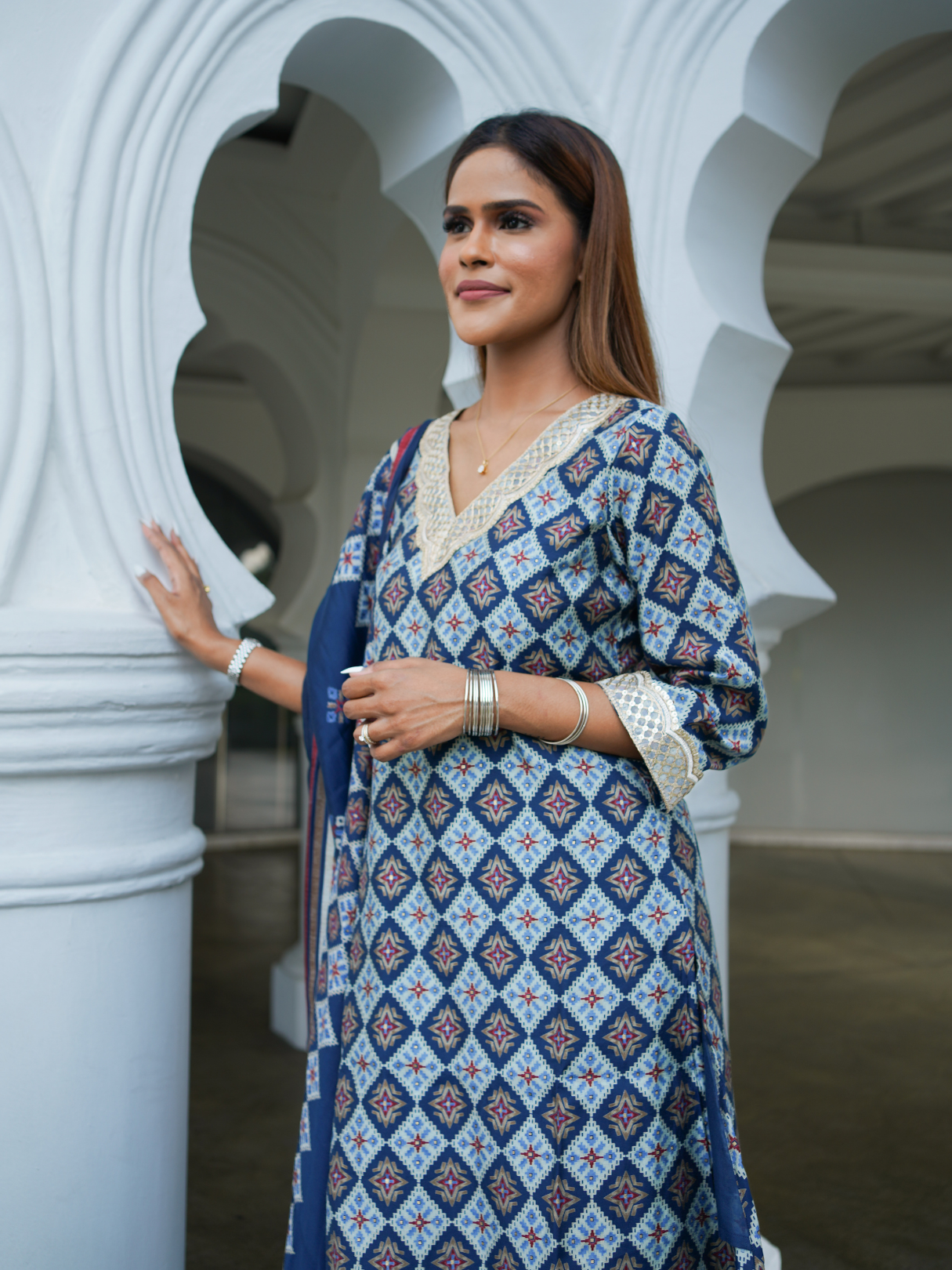 NIMBU | Tara Blue Women's Choga Style Kurti & Salwar Set in Muslin Cotton