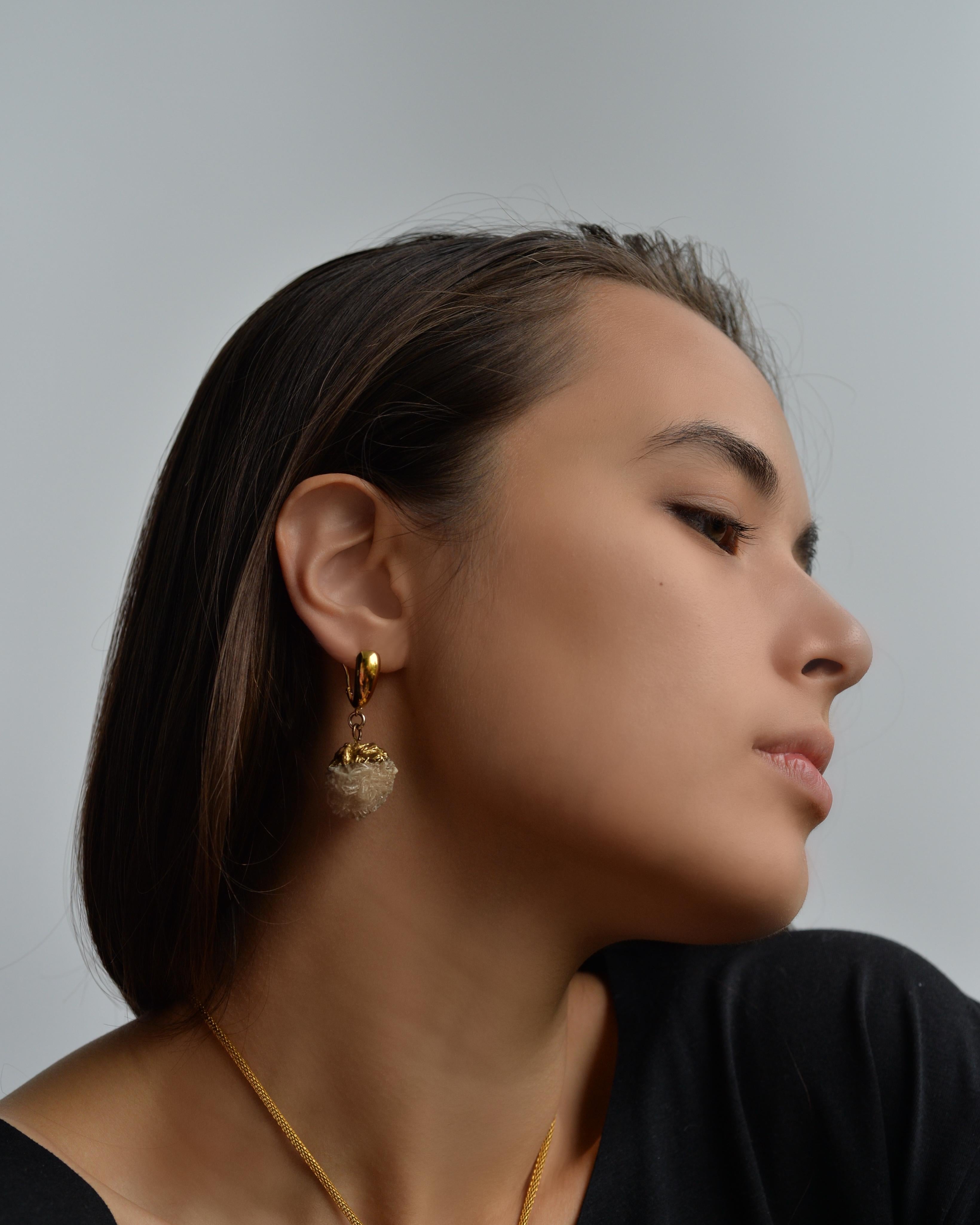 MARILYN TAN JEWELLERY | Natural Beige Desert Rose Clip and Post Gold Earrings