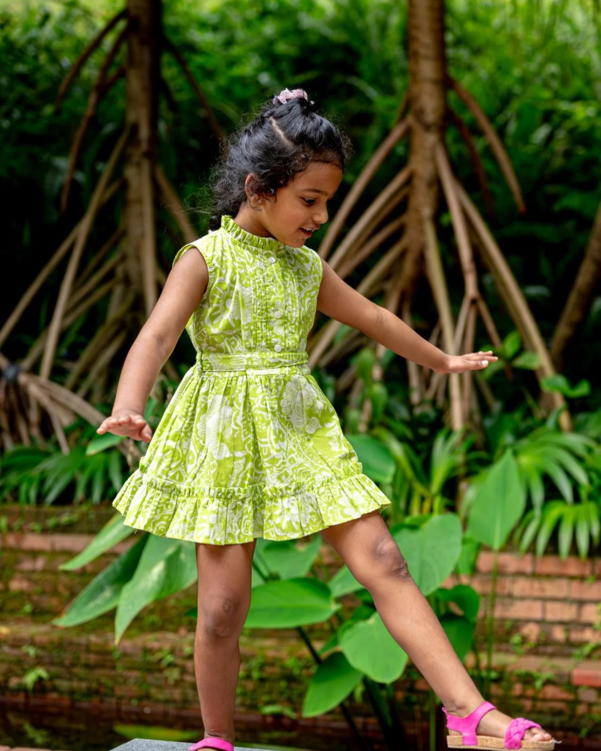 NIMBU | Kyra Girls Pintuck Dress In Lime Green
