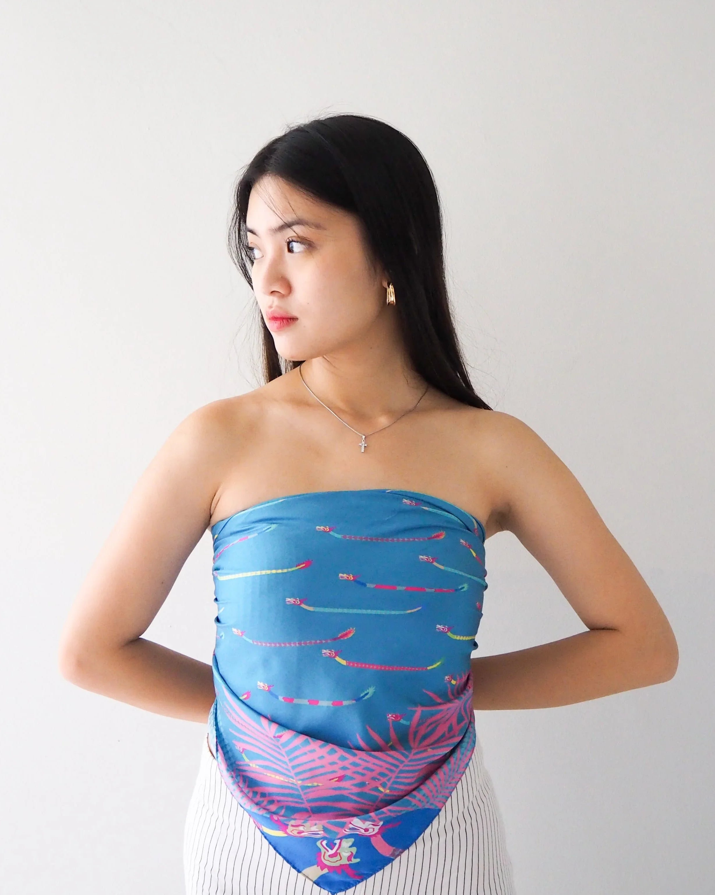 BINARY STYLE | Dragons On Singapore Water Silk Square Scarf 87X87 cm