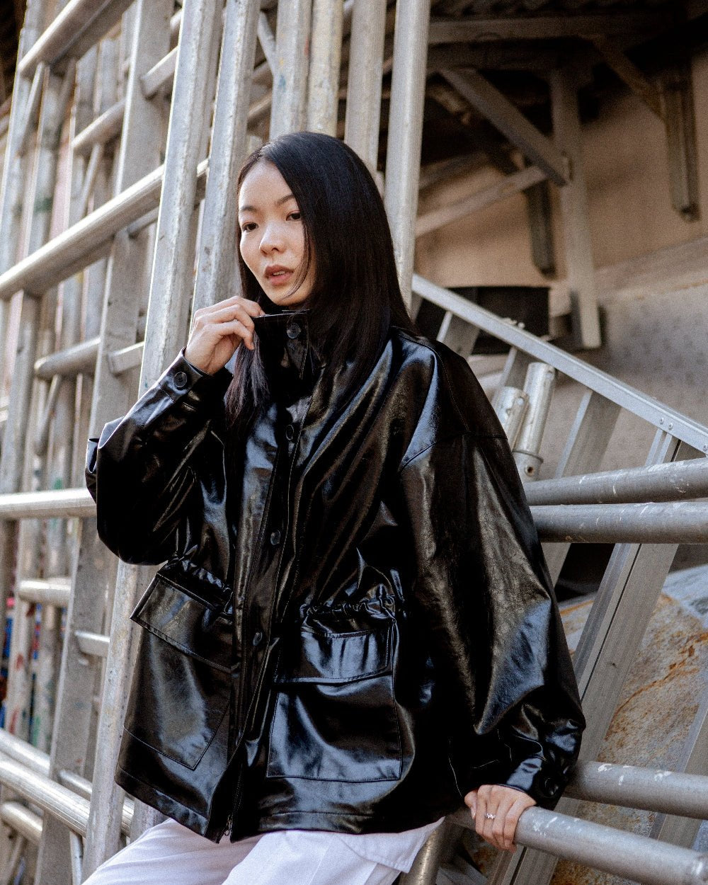 SAERO COLLECTIVE | Ryu Oversized Lacquer Jacket | Black