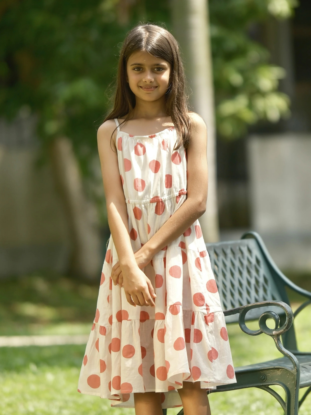 NIMBU | Sasha Pink Polka Girls Long Dress in Cotton