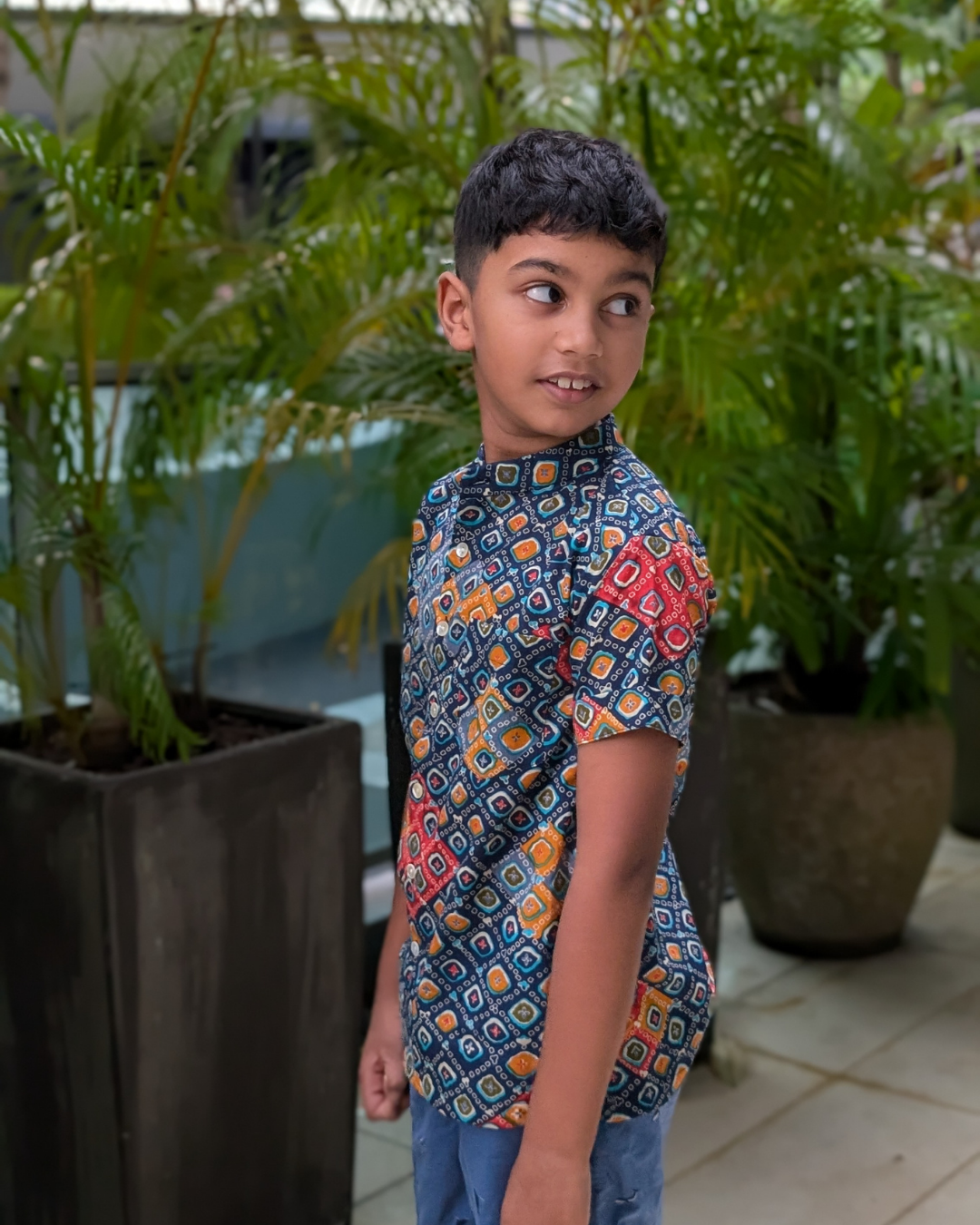 NIMBU | Jade Blue Kids Mandarin Cotton Shirt