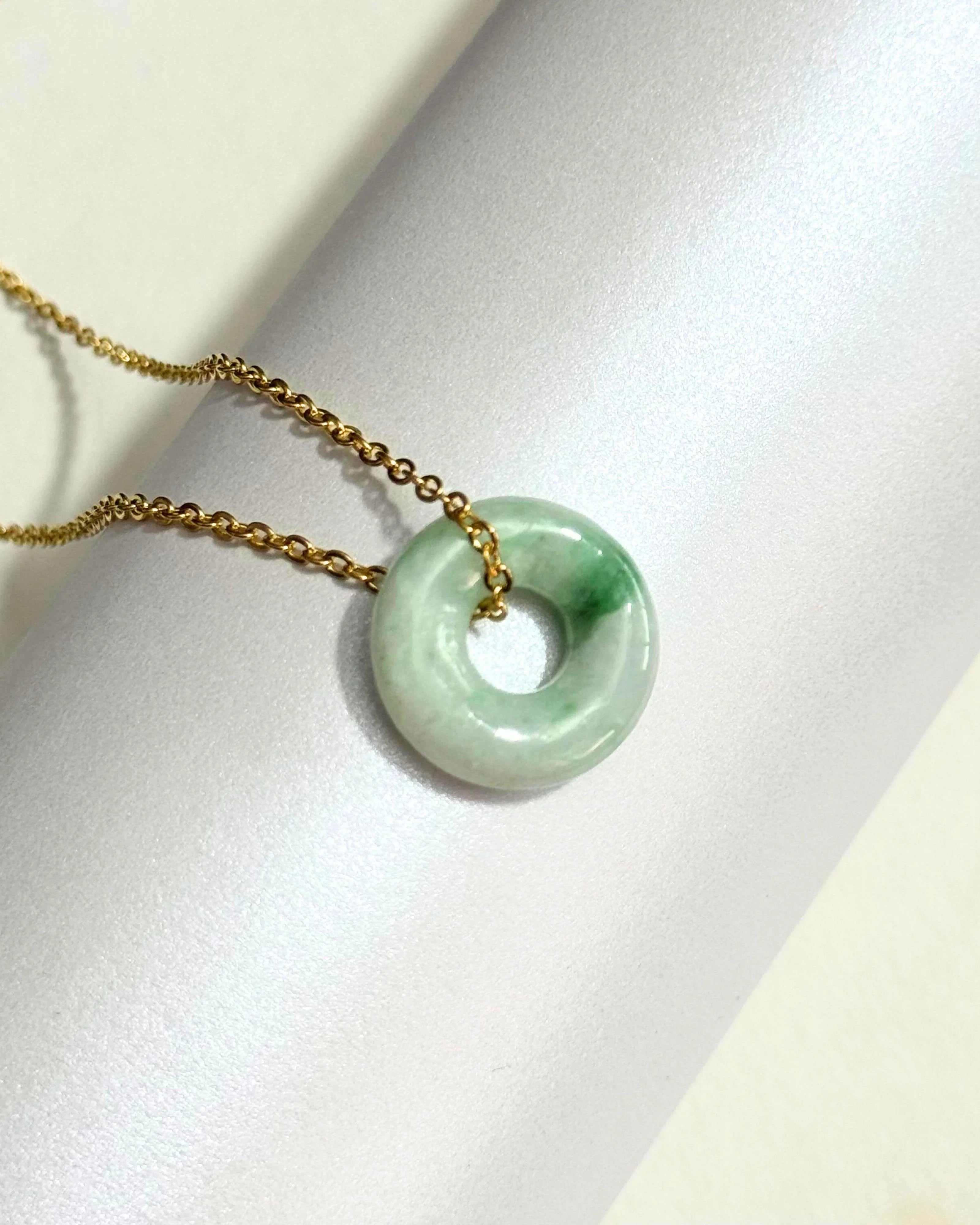 THE ANTECEDENT STORE | N - Statement Burmese Jade Donut Necklace (White Green)