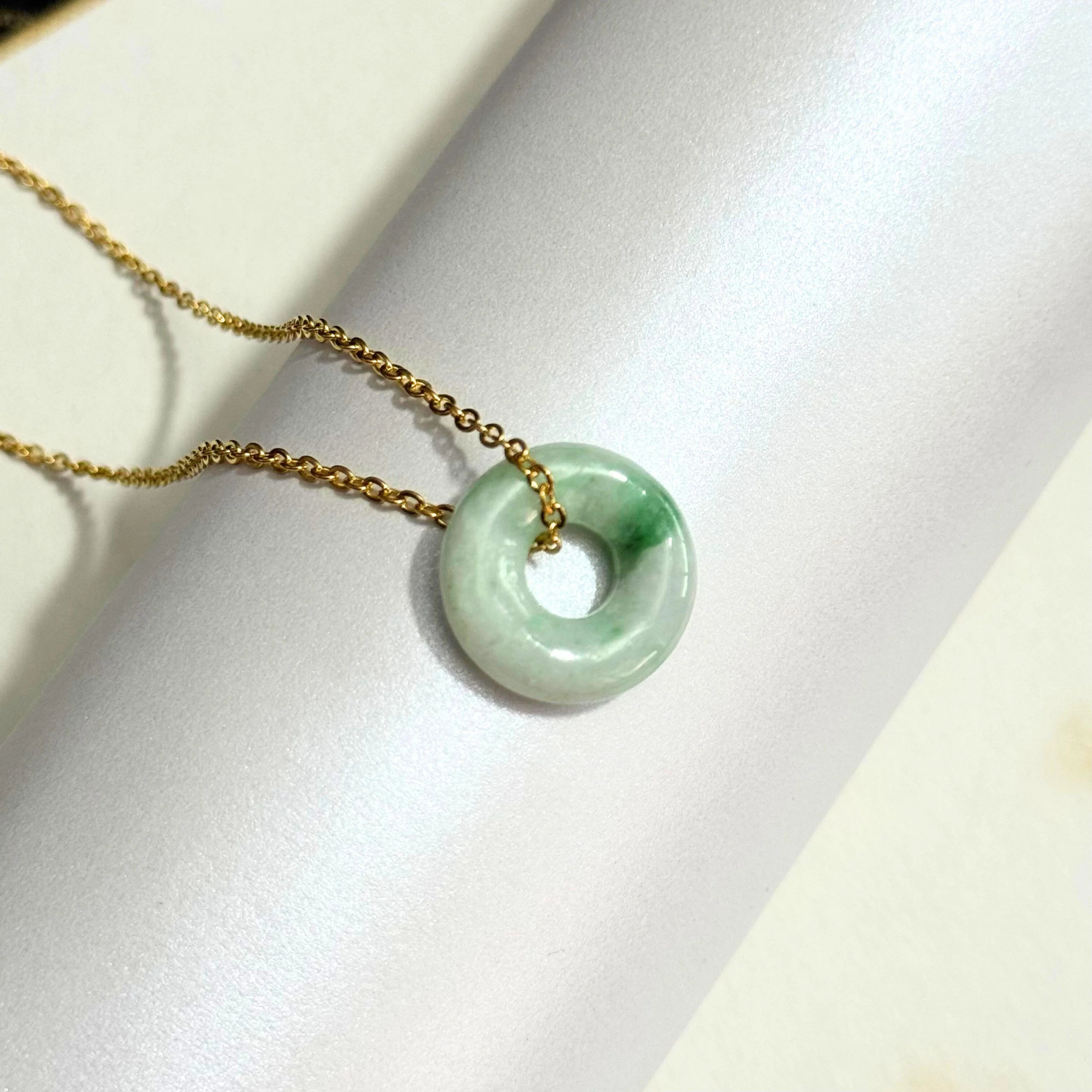 THE ANTECEDENT STORE | N - Statement Burmese Jade Donut Necklace (White Green)
